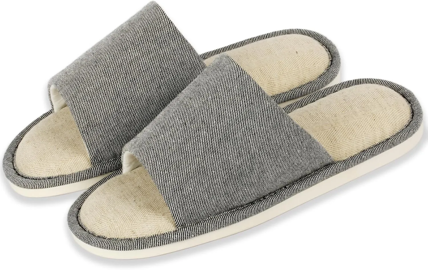 Anmerl Summer House Slippers for Women & Men, Indoor/Outdoor Open Toe Washable Slides with Non-Slip Sole, Breathable Cotton Linen Shower Shoes for Home Travel Spa