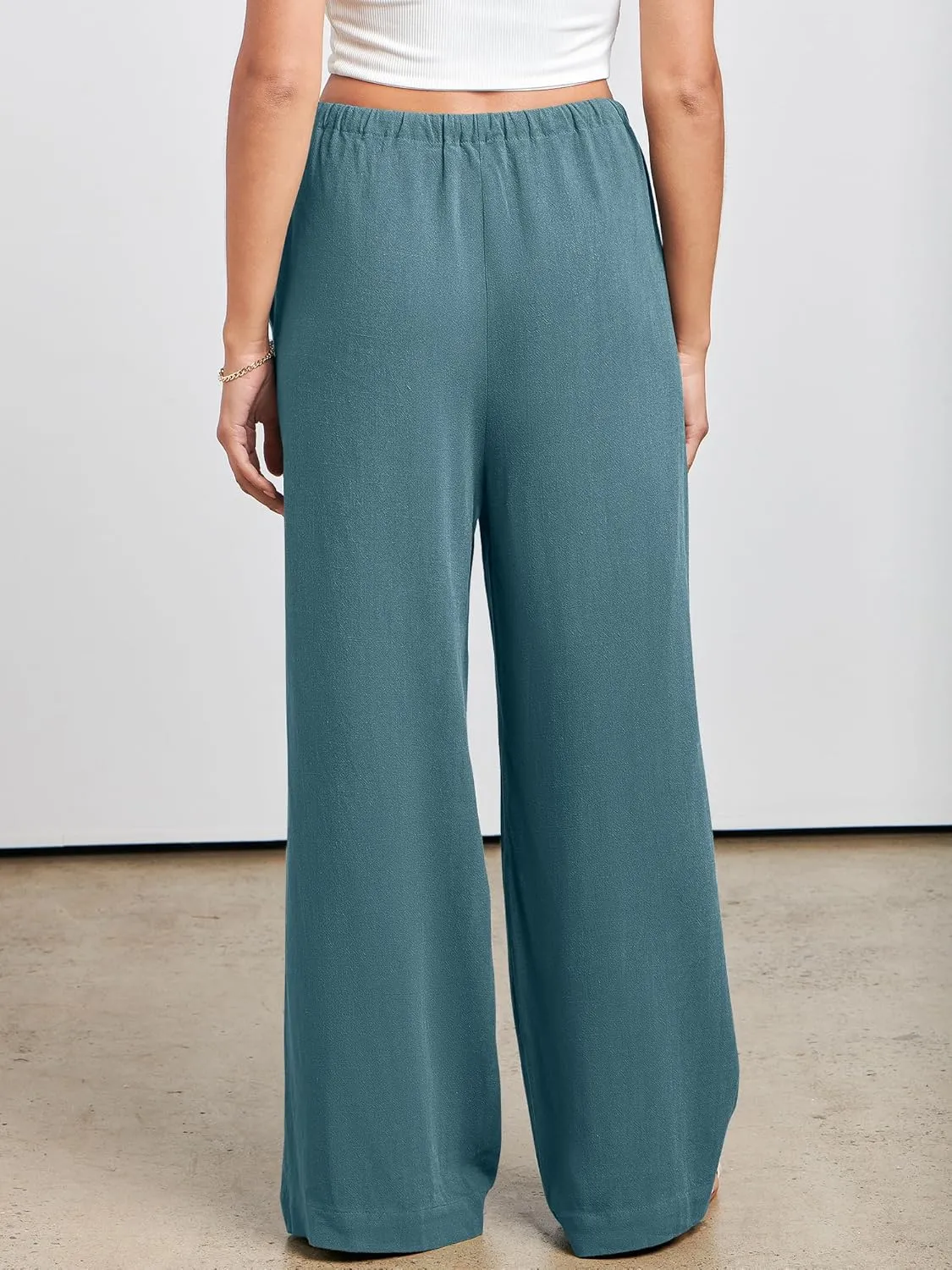 ANRABESS Womens Linen Palazzo Pants Summer Flowy Wide Leg Drawstring Casual Trousers with Pockets Beach Vacation Outfits