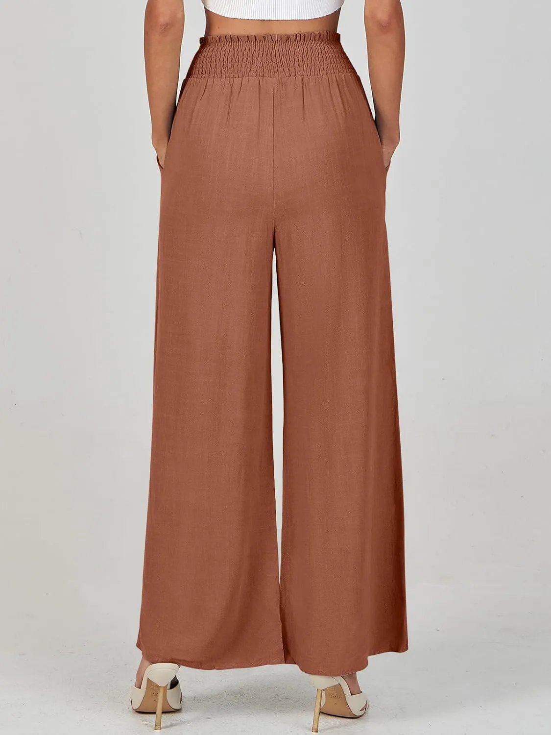 ANRABESS Women's Linen Pants Summer Casual Palazzo Beach Pant Drawstring High Waist Wide Leg Trousers Vacation Outfits
