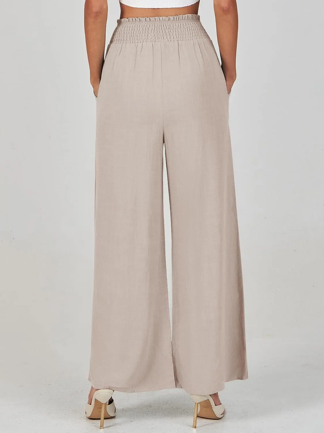 ANRABESS Women's Linen Pants Summer Casual Palazzo Beach Pant Drawstring High Waist Wide Leg Trousers Vacation Outfits