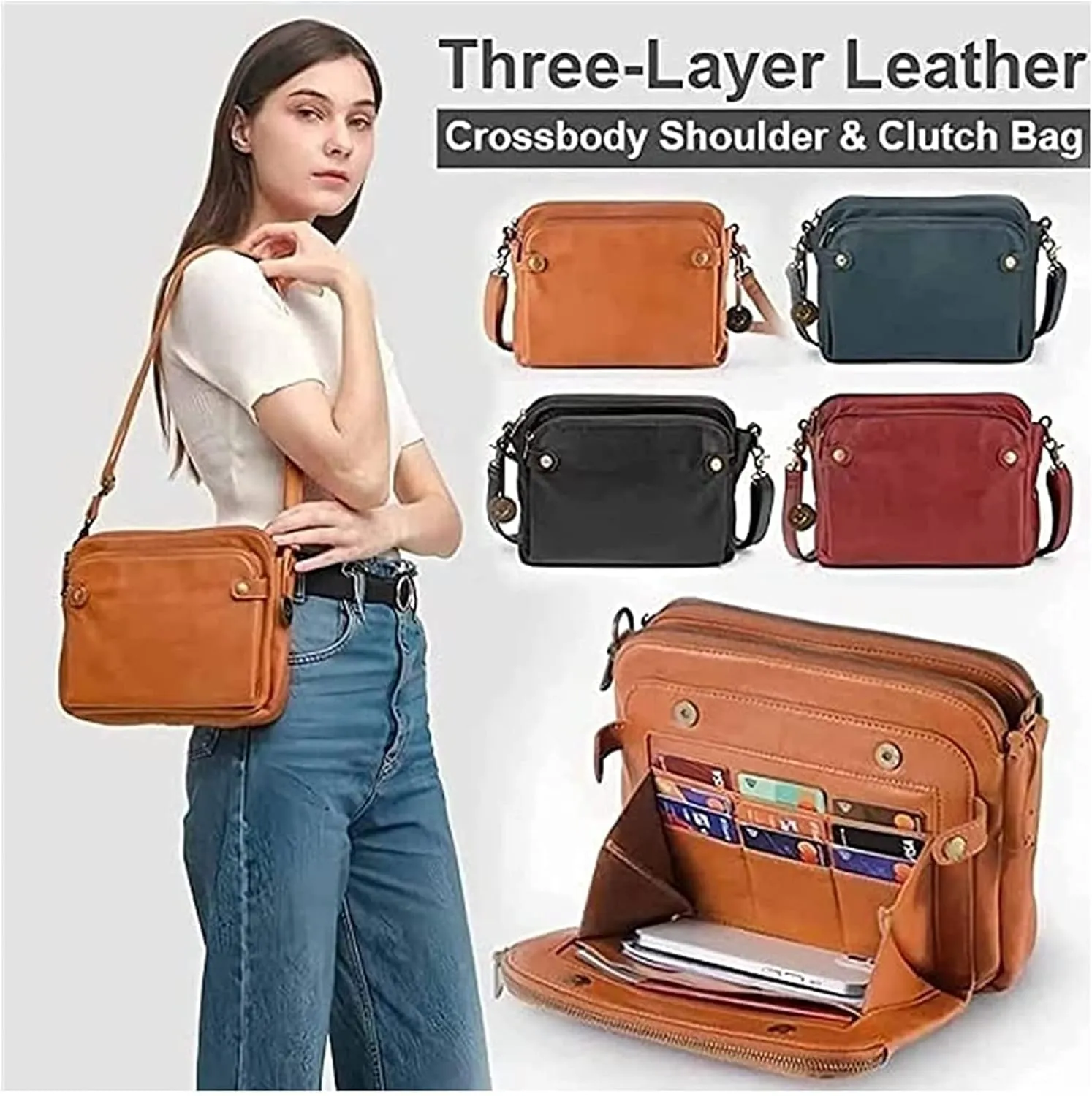 Answeryen off-Crossbody Leather Shoulder Bags and Clutches，Crossbody Bags for Women，Cross Body Bag Purses for Women (Brown)