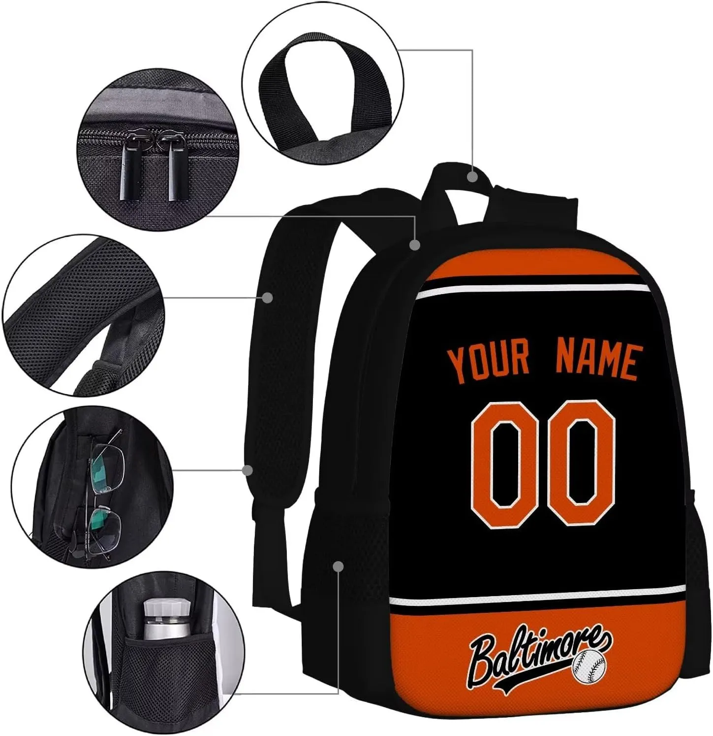 ANTKING Baltimore Backpack School Bags Custom Name Number for Men Youth Boy Gift