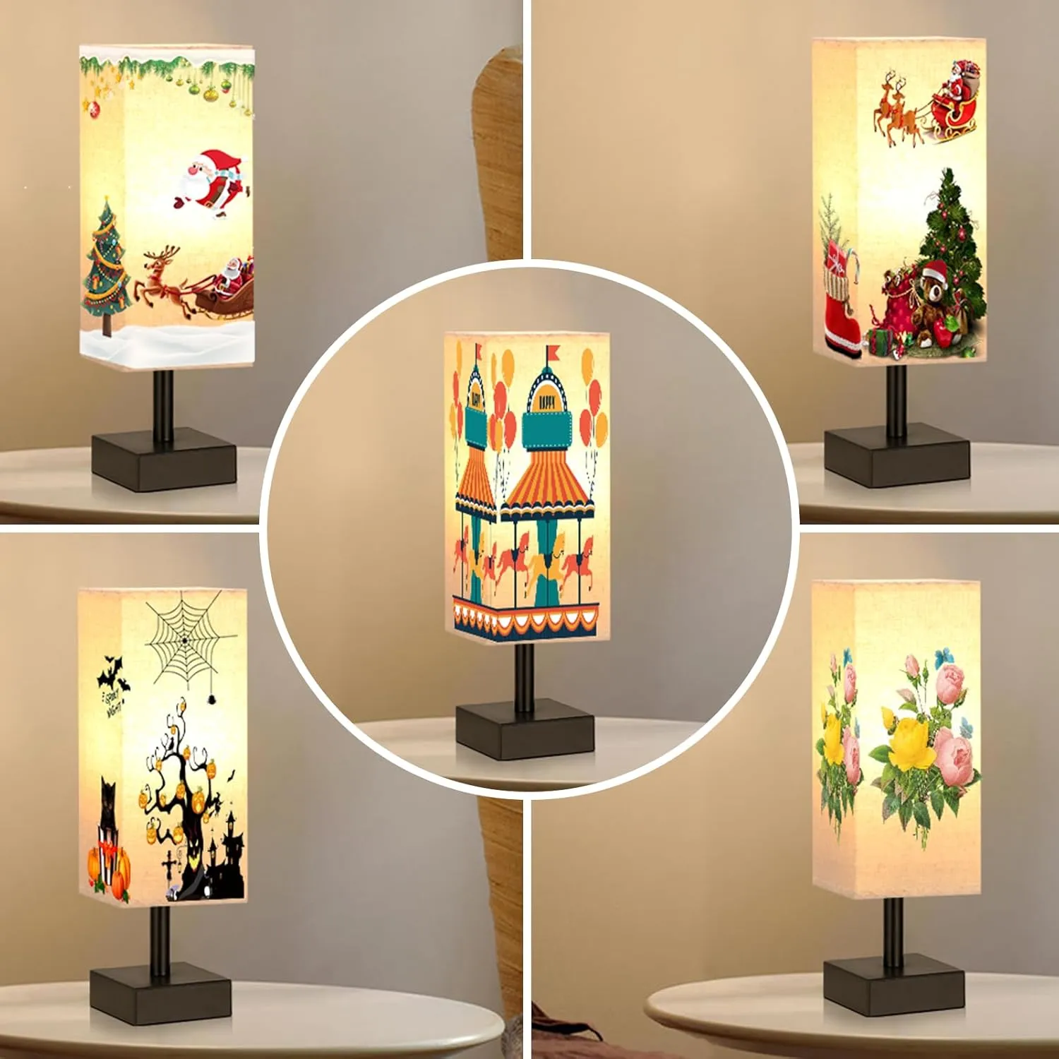 aooshine Beige Small Table Lamp for Bedroom, Minimalist Night Stand Light Lamp for Nightstand, Desk Reading Lamp for Kids Room