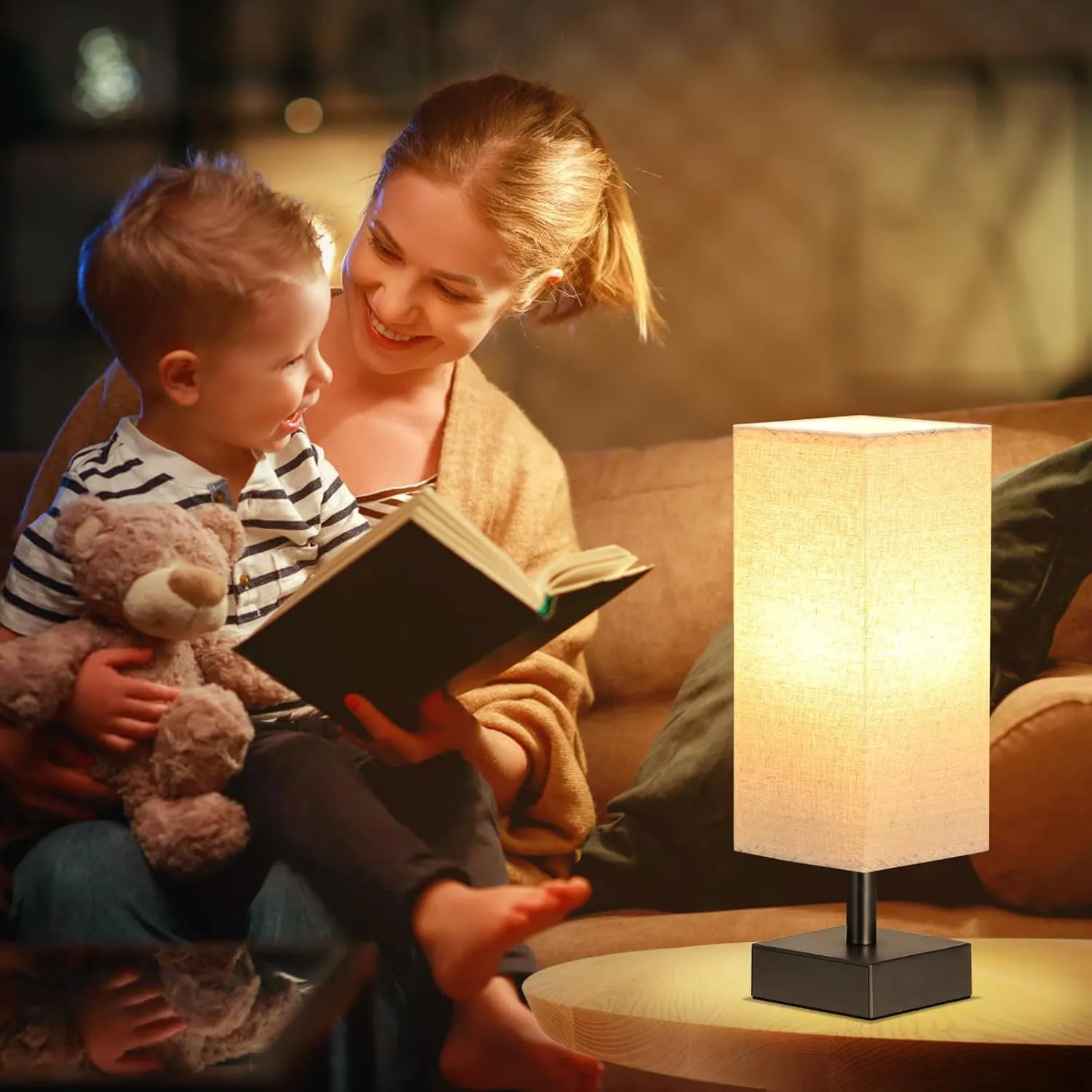 aooshine Beige Small Table Lamp for Bedroom, Minimalist Night Stand Light Lamp for Nightstand, Desk Reading Lamp for Kids Room