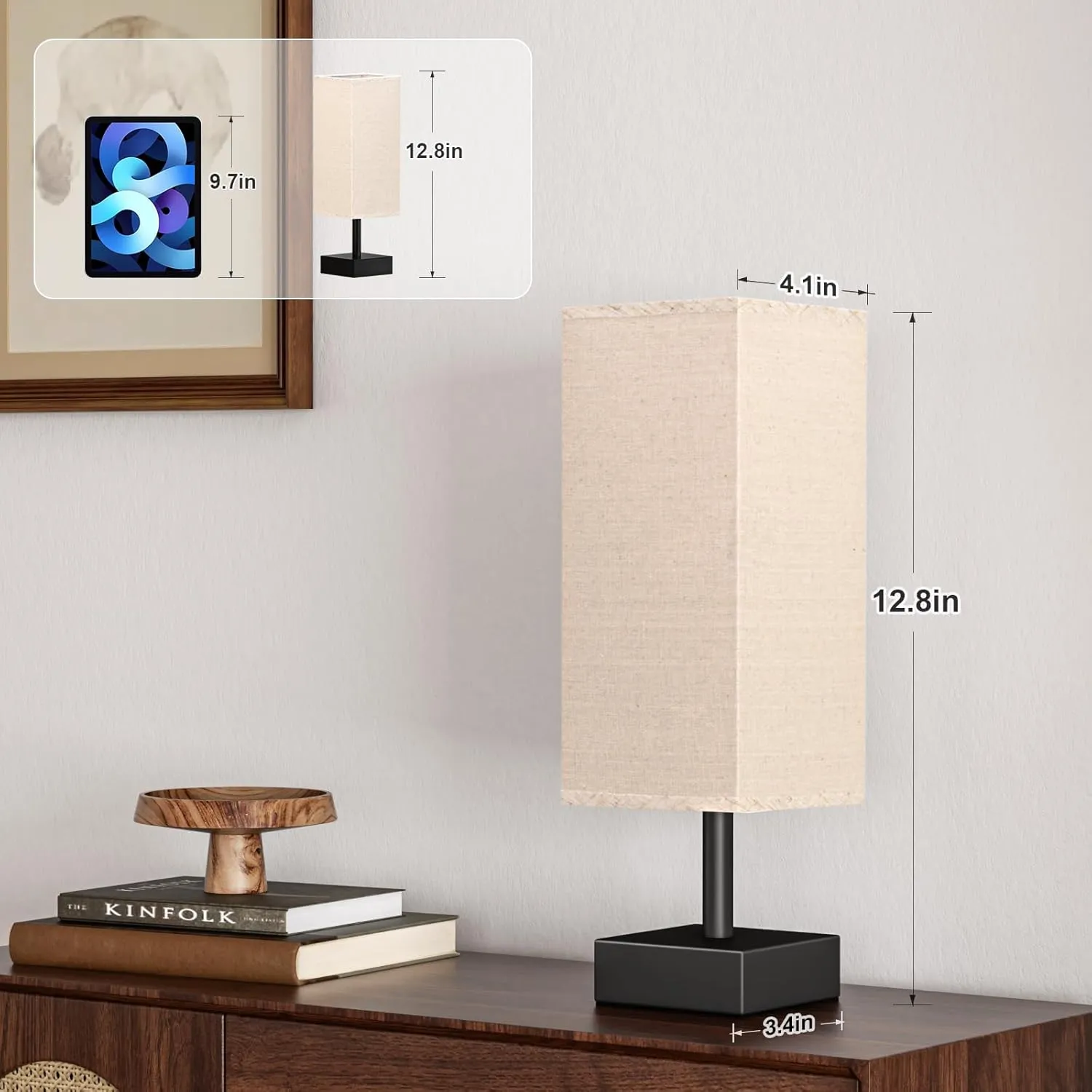 aooshine Linen Black Small Table Lamp - Bedside Lamp for Bedroom, Minimalist Nightstand Lamp with Silver Base, Desk Lamp for Kids Room Dorm