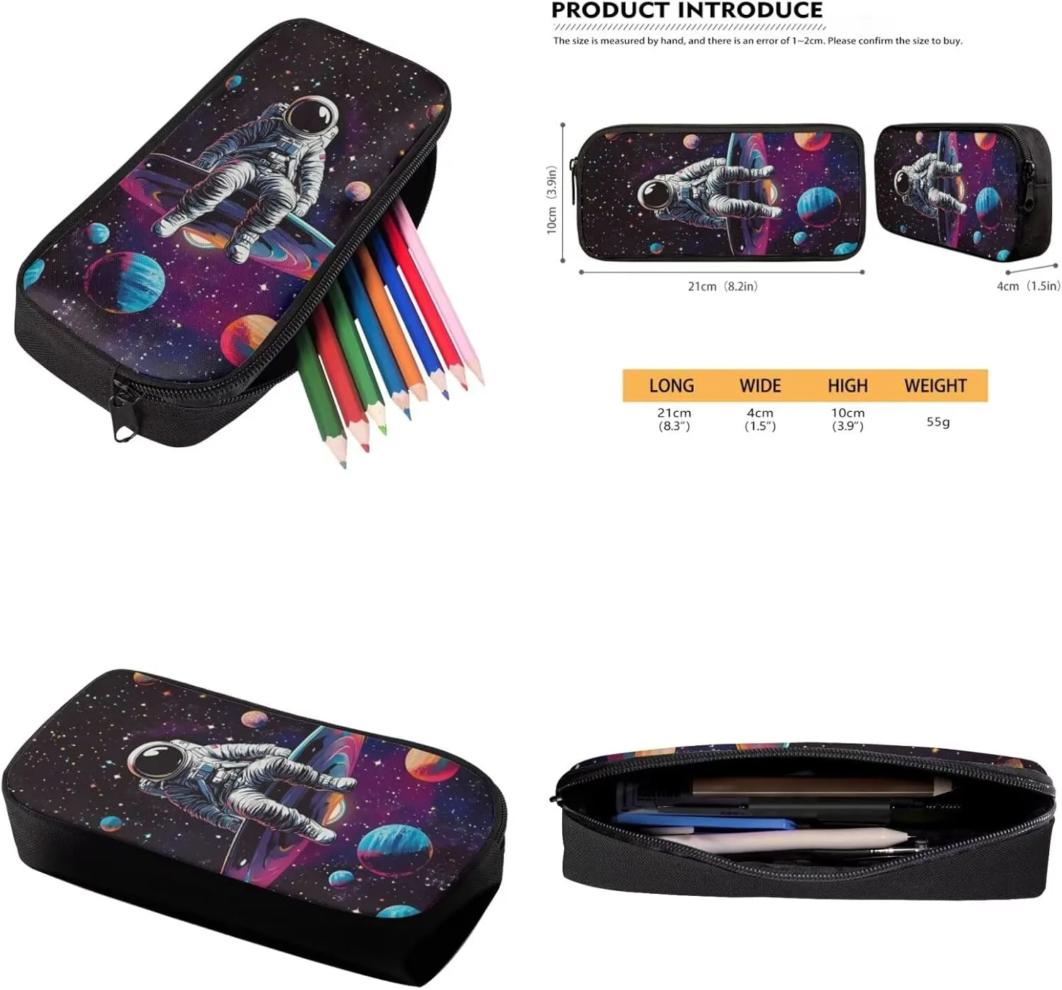 Astronaut Kids Backpack for Middle School 4 in 1 Set Portable Book Bag with Thermal Lunch Box Pencil Bag and Water Bottle Holder Big Capacity School Bags for Boys 10-12