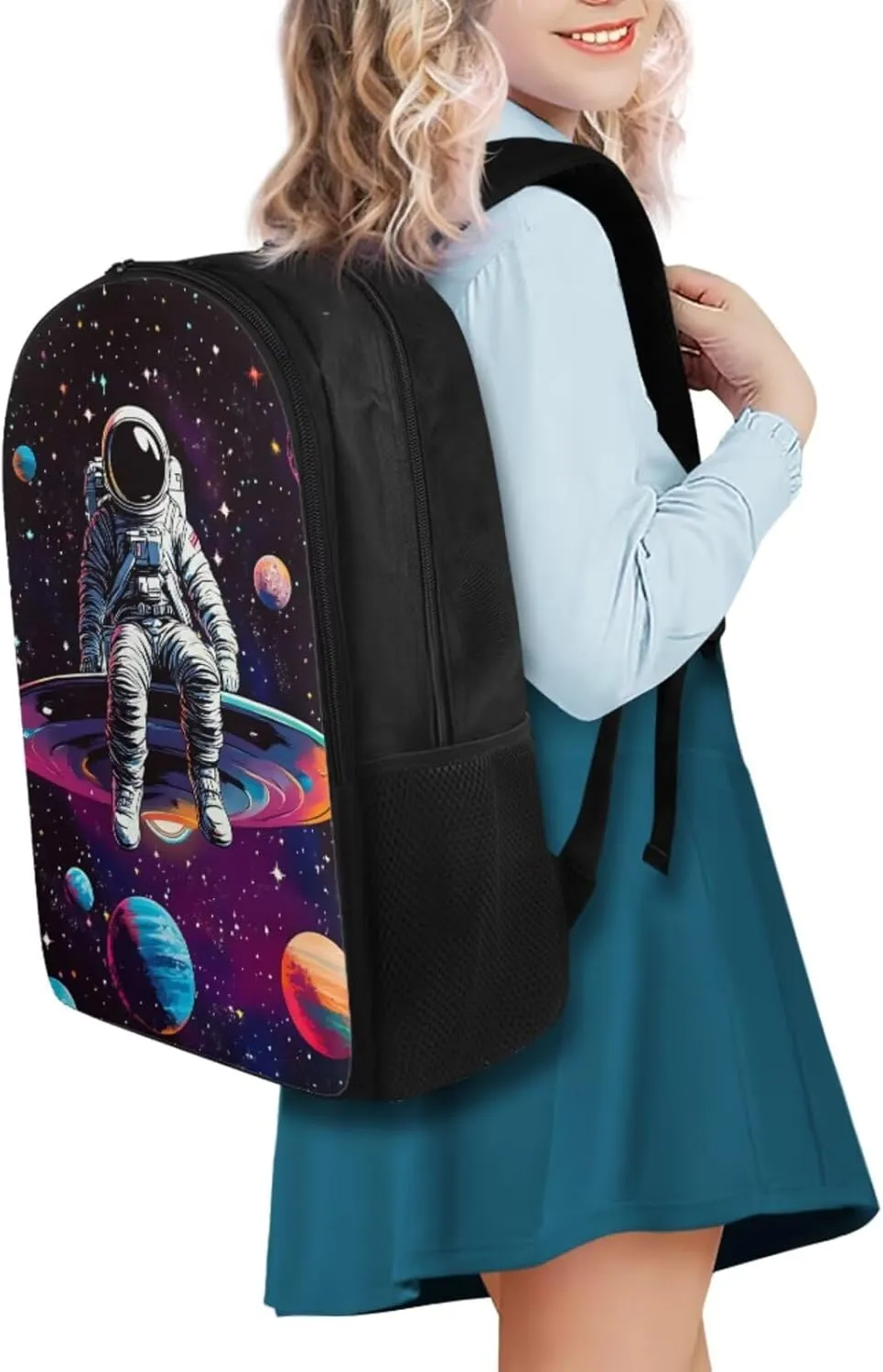 Astronaut Kids Backpack for Middle School 4 in 1 Set Portable Book Bag with Thermal Lunch Box Pencil Bag and Water Bottle Holder Big Capacity School Bags for Boys 10-12