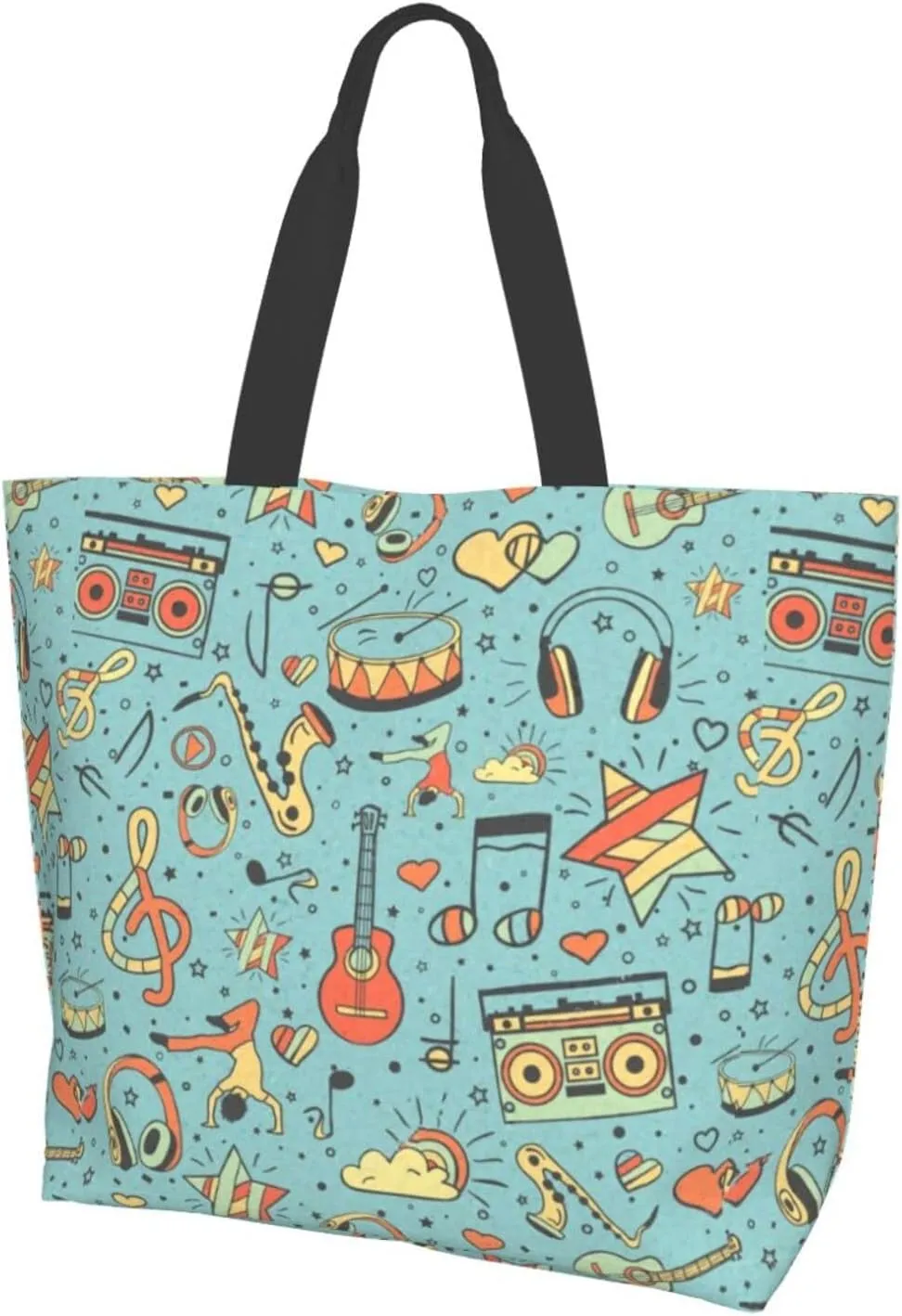 ASYG Music Tote Shoulder Bag Music Notes Bags Storage Handle Shopping Bag Portable Concert Bag