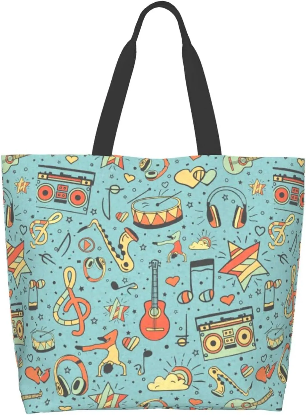 ASYG Music Tote Shoulder Bag Music Notes Bags Storage Handle Shopping Bag Portable Concert Bag