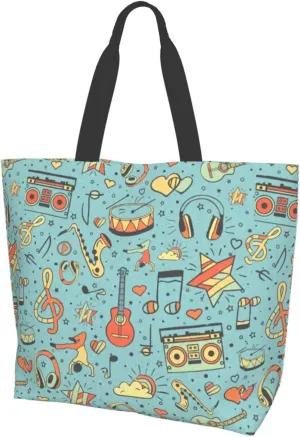 ASYG Music Tote Shoulder Bag Music Notes Bags Storage Handle Shopping Bag Portable Concert Bag