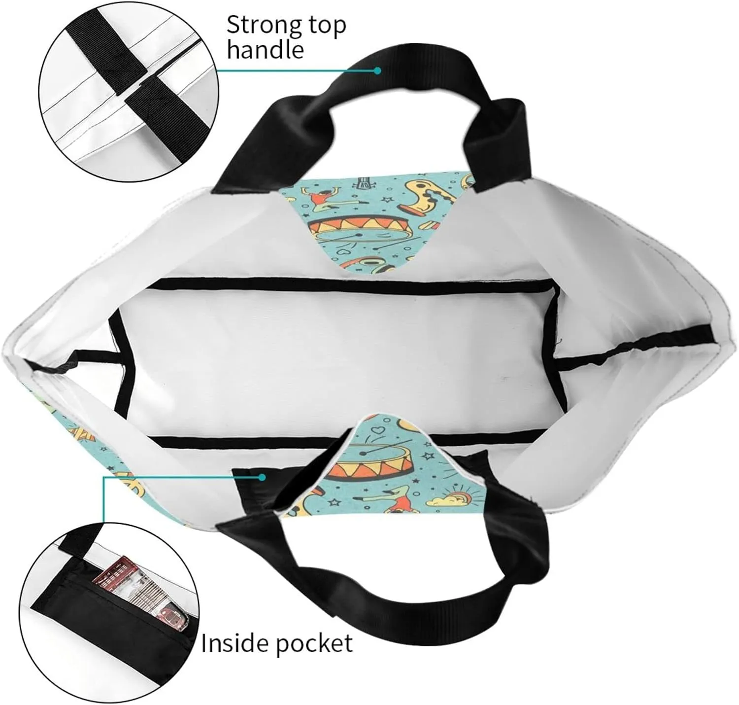 ASYG Music Tote Shoulder Bag Music Notes Bags Storage Handle Shopping Bag Portable Concert Bag