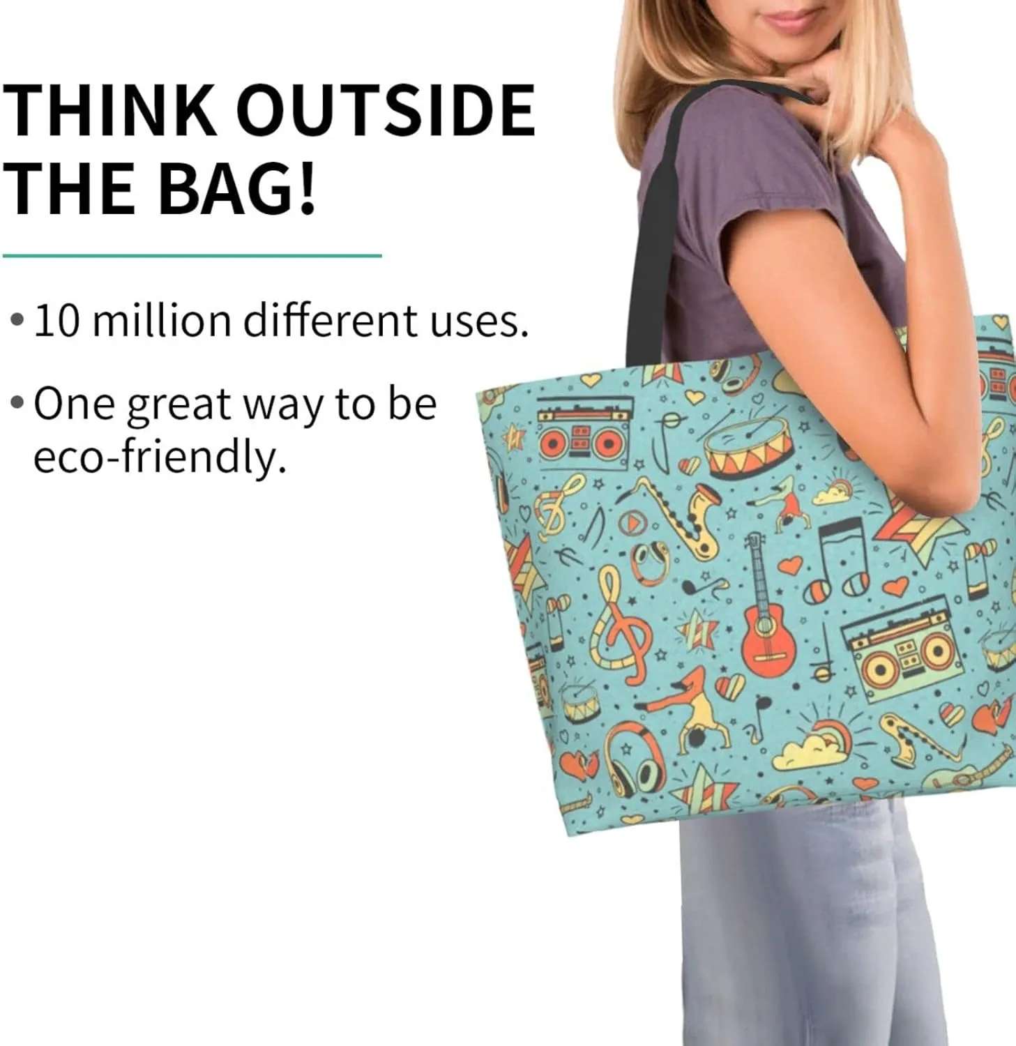 ASYG Music Tote Shoulder Bag Music Notes Bags Storage Handle Shopping Bag Portable Concert Bag