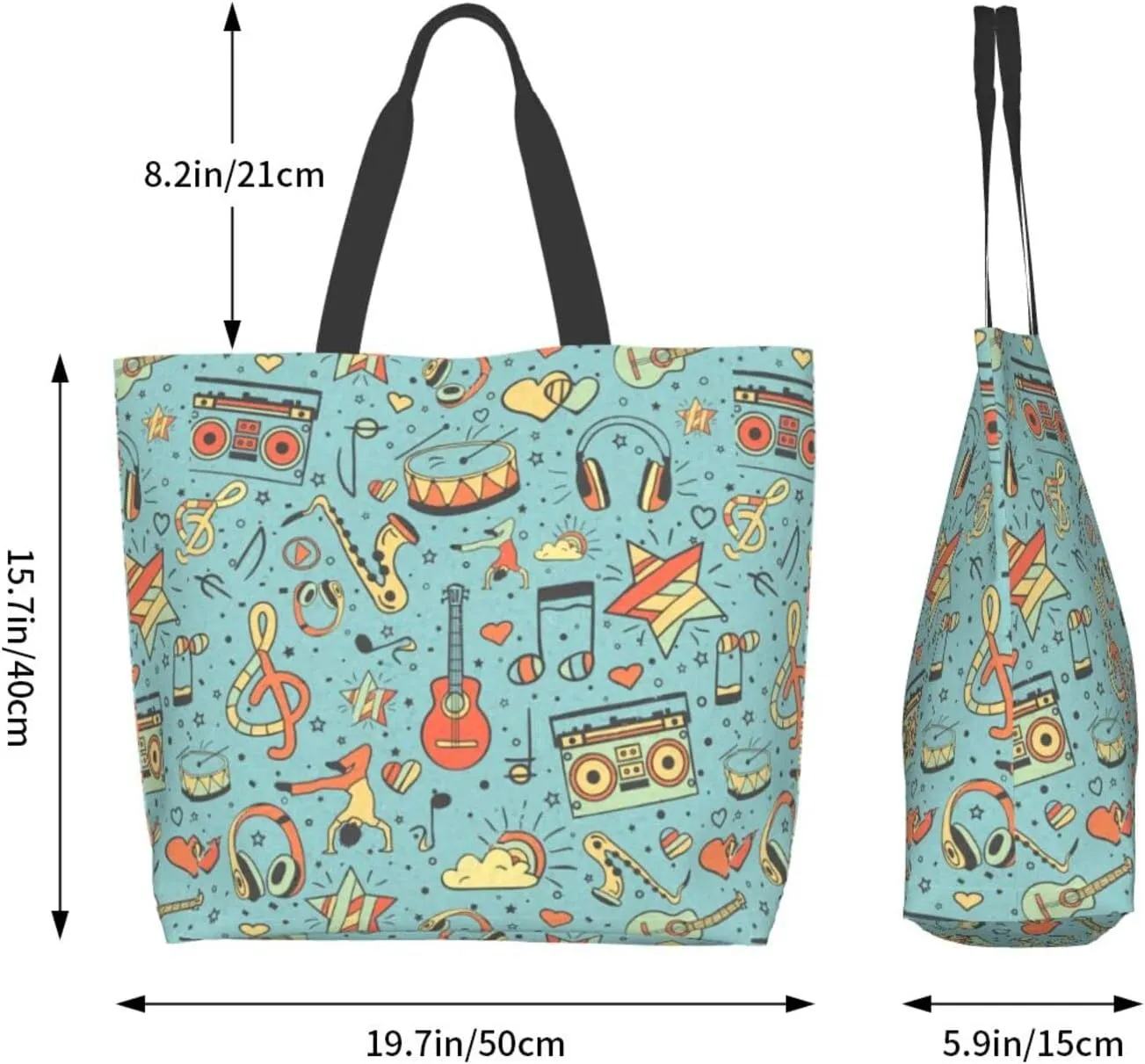 ASYG Music Tote Shoulder Bag Music Notes Bags Storage Handle Shopping Bag Portable Concert Bag