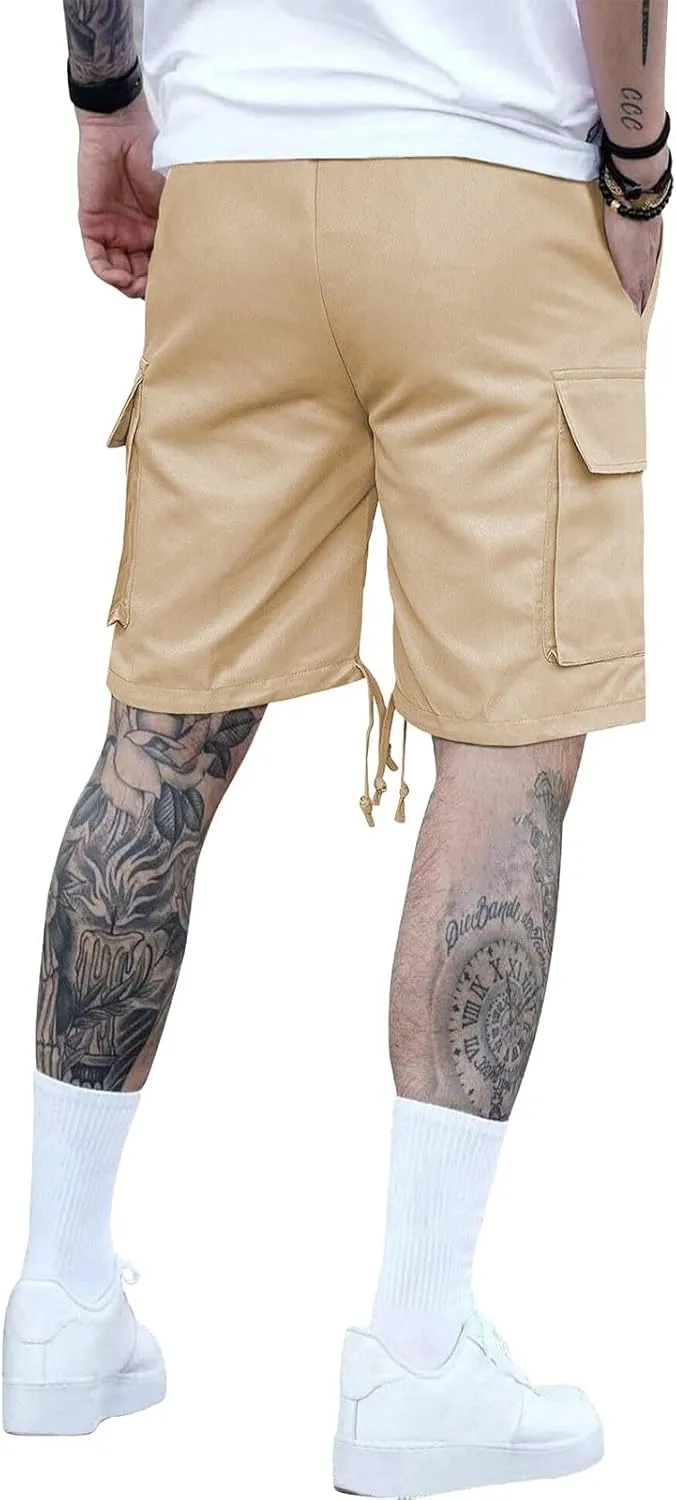 Athletic Cargo Shorts for Men Drawstring Wide Leg Casual Summer Short Fashion Outdoor Vacation Beach Workout Pants