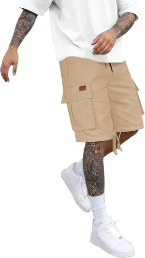 Athletic Cargo Shorts for Men Drawstring Wide Leg Casual Summer Short Fashion Outdoor Vacation Beach Workout Pants
