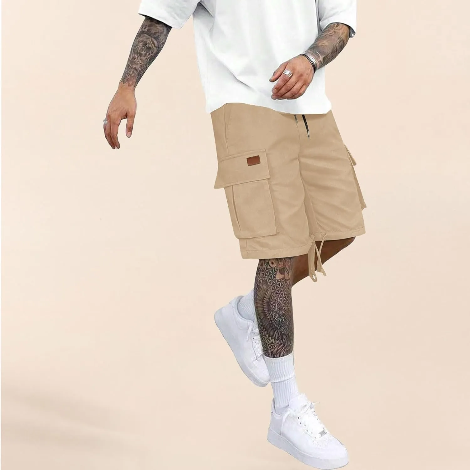 Athletic Cargo Shorts for Men Drawstring Wide Leg Casual Summer Short Fashion Outdoor Vacation Beach Workout Pants