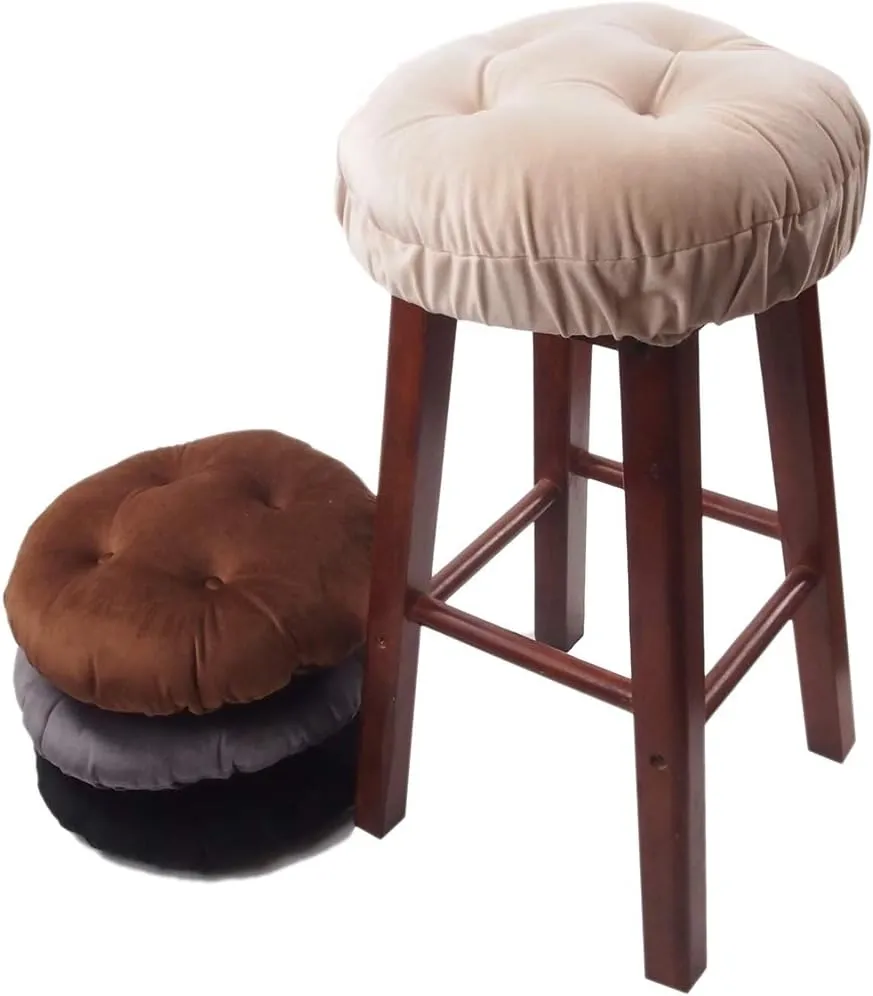 Augld Bar Stool Cushion Soft Velvet Padded Round Stool Cover 14" Velvet Grey