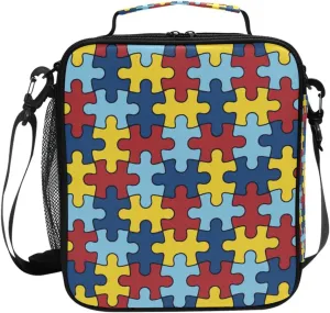 Autism Awareness Lunch Box Insulated Lunch Bag Reusable Cooler Lunch Tote Bag Portable Lunch Bag With Shoulder Strap for Boys Girls Adults School Offices