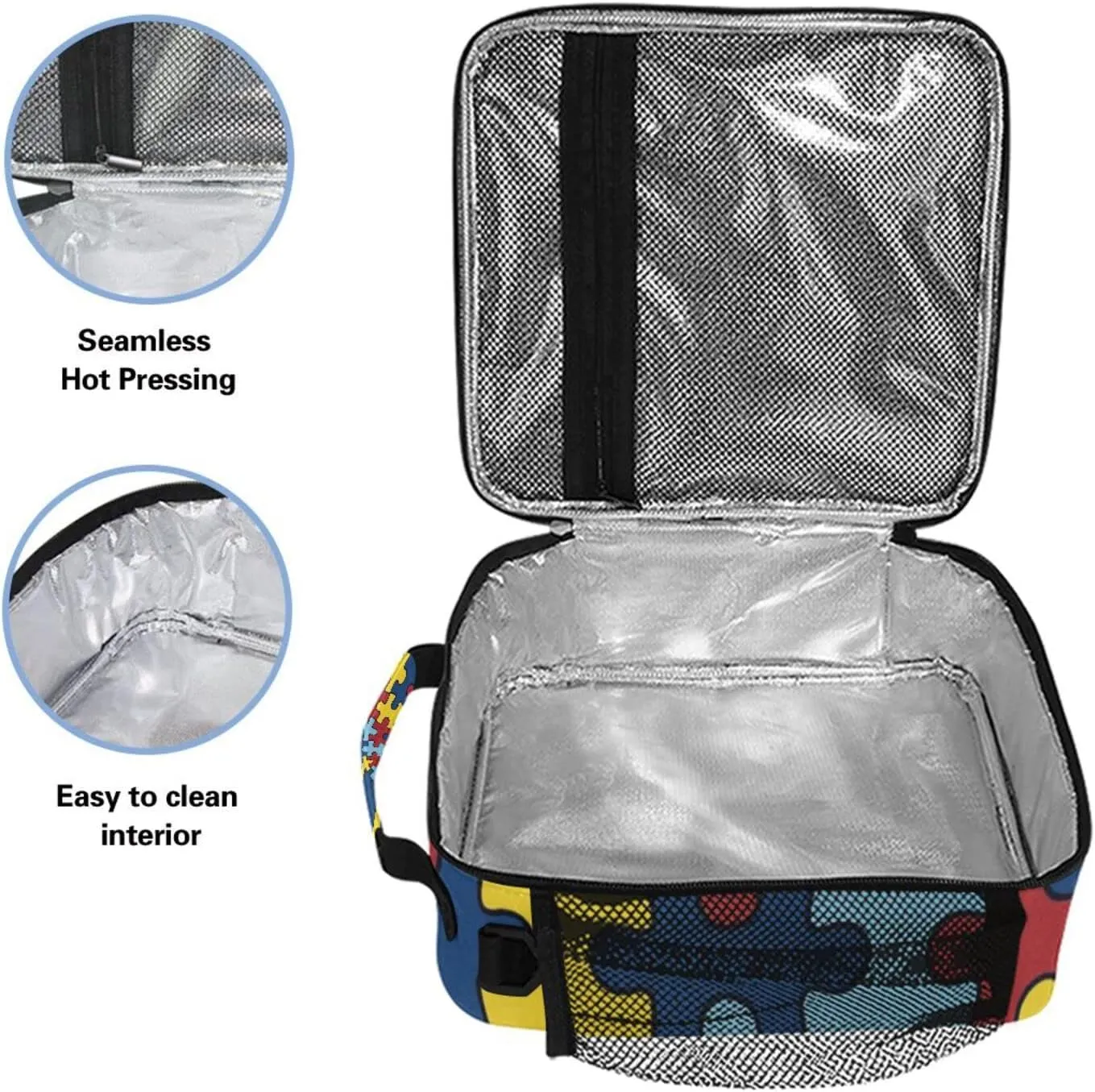 Autism Awareness Lunch Box Insulated Lunch Bag Reusable Cooler Lunch Tote Bag Portable Lunch Bag With Shoulder Strap for Boys Girls Adults School Offices