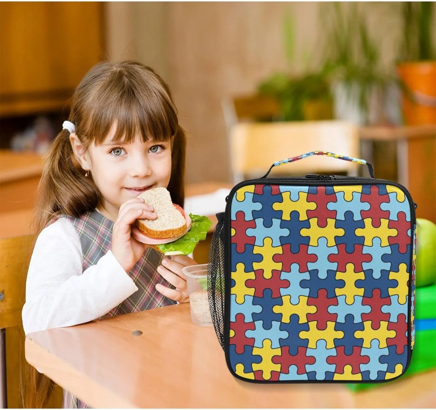 Autism Awareness Lunch Box Insulated Lunch Bag Reusable Cooler Lunch Tote Bag Portable Lunch Bag With Shoulder Strap for Boys Girls Adults School Offices