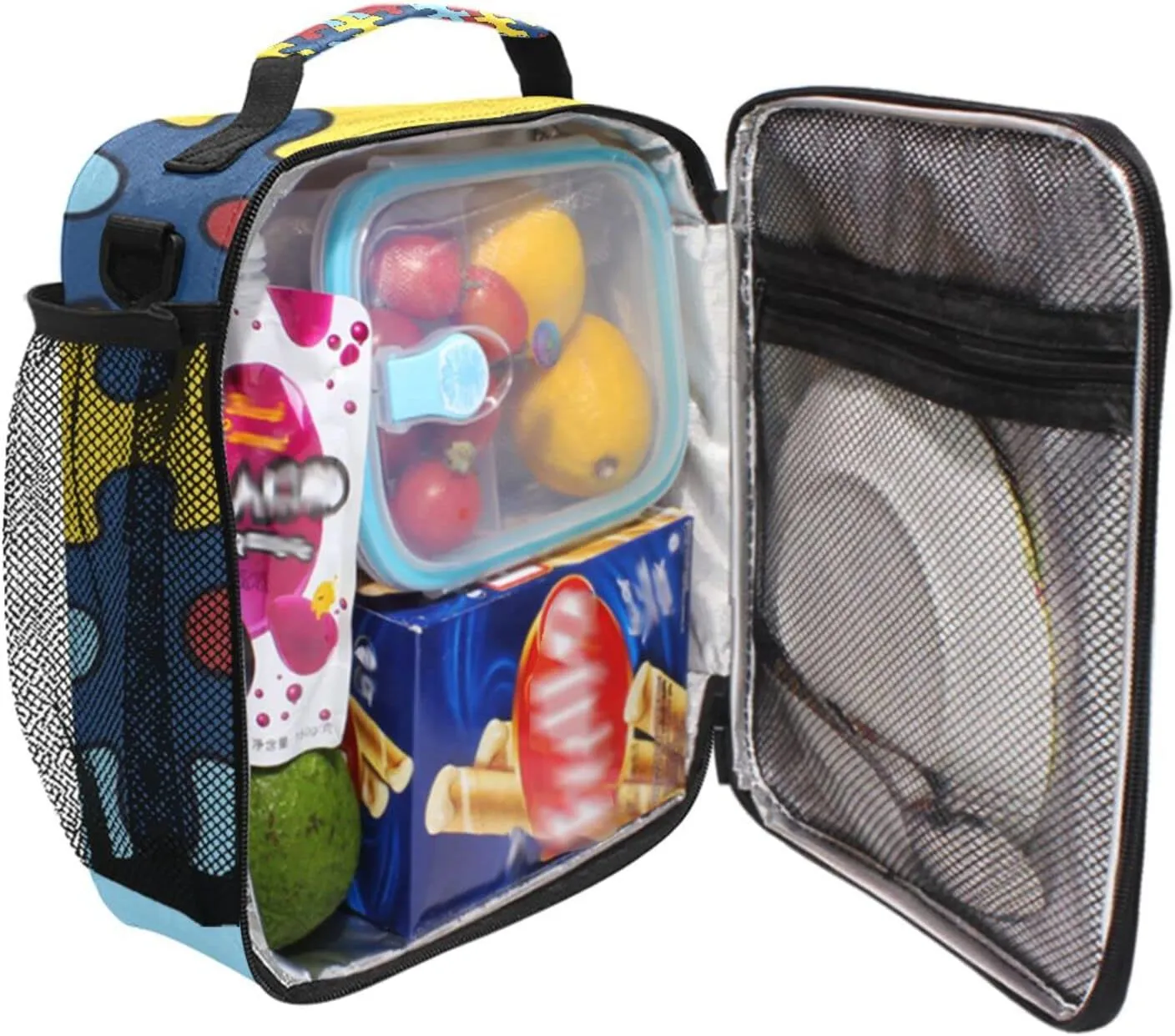 Autism Awareness Lunch Box Insulated Lunch Bag Reusable Cooler Lunch Tote Bag Portable Lunch Bag With Shoulder Strap for Boys Girls Adults School Offices