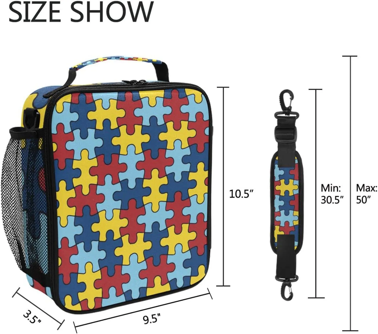 Autism Awareness Lunch Box Insulated Lunch Bag Reusable Cooler Lunch Tote Bag Portable Lunch Bag With Shoulder Strap for Boys Girls Adults School Offices