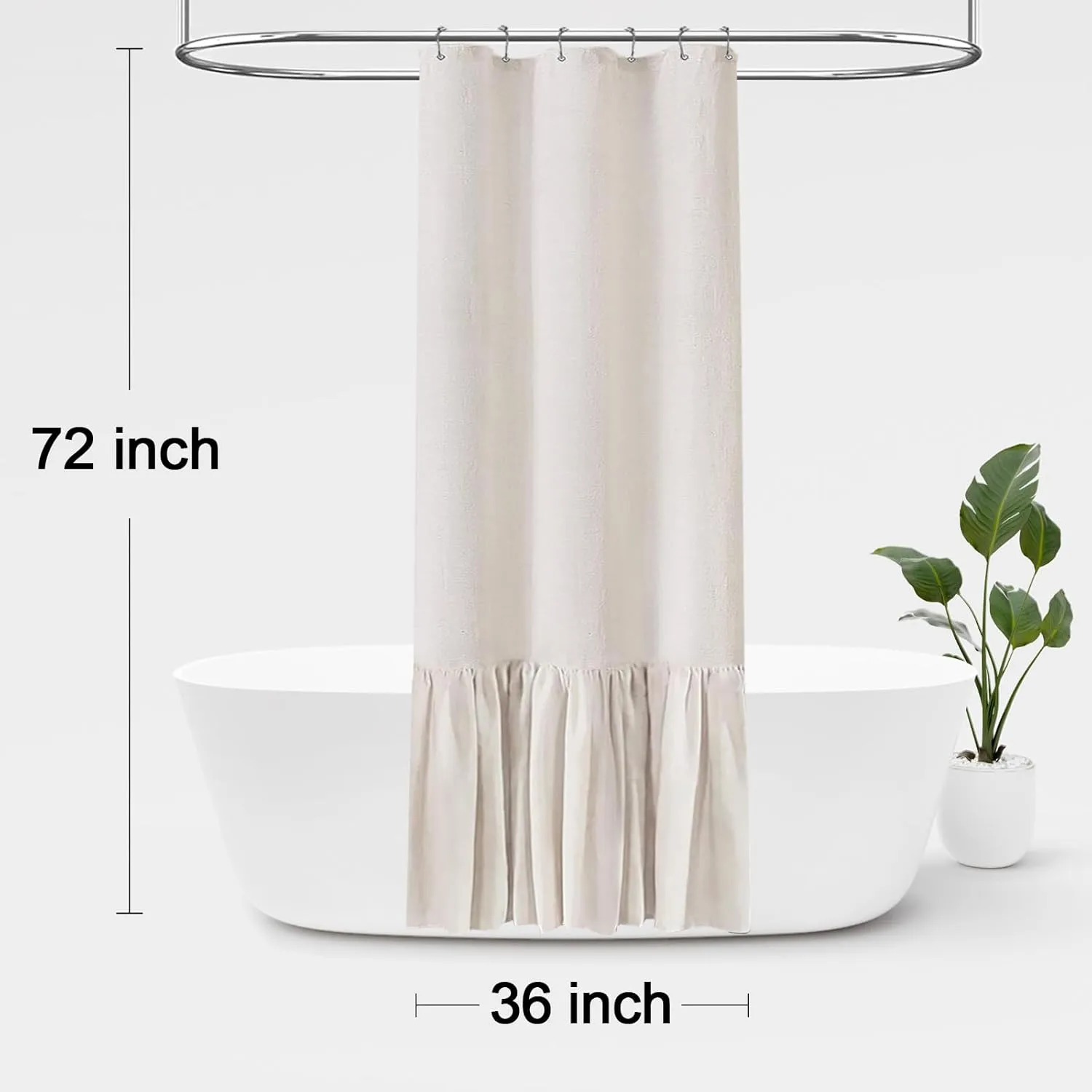 Awellife Farmhouse Shower Curtain Ruffle Linen Textured Boho Shower Curtain for Bathroom, Cream 36" W x 72" L