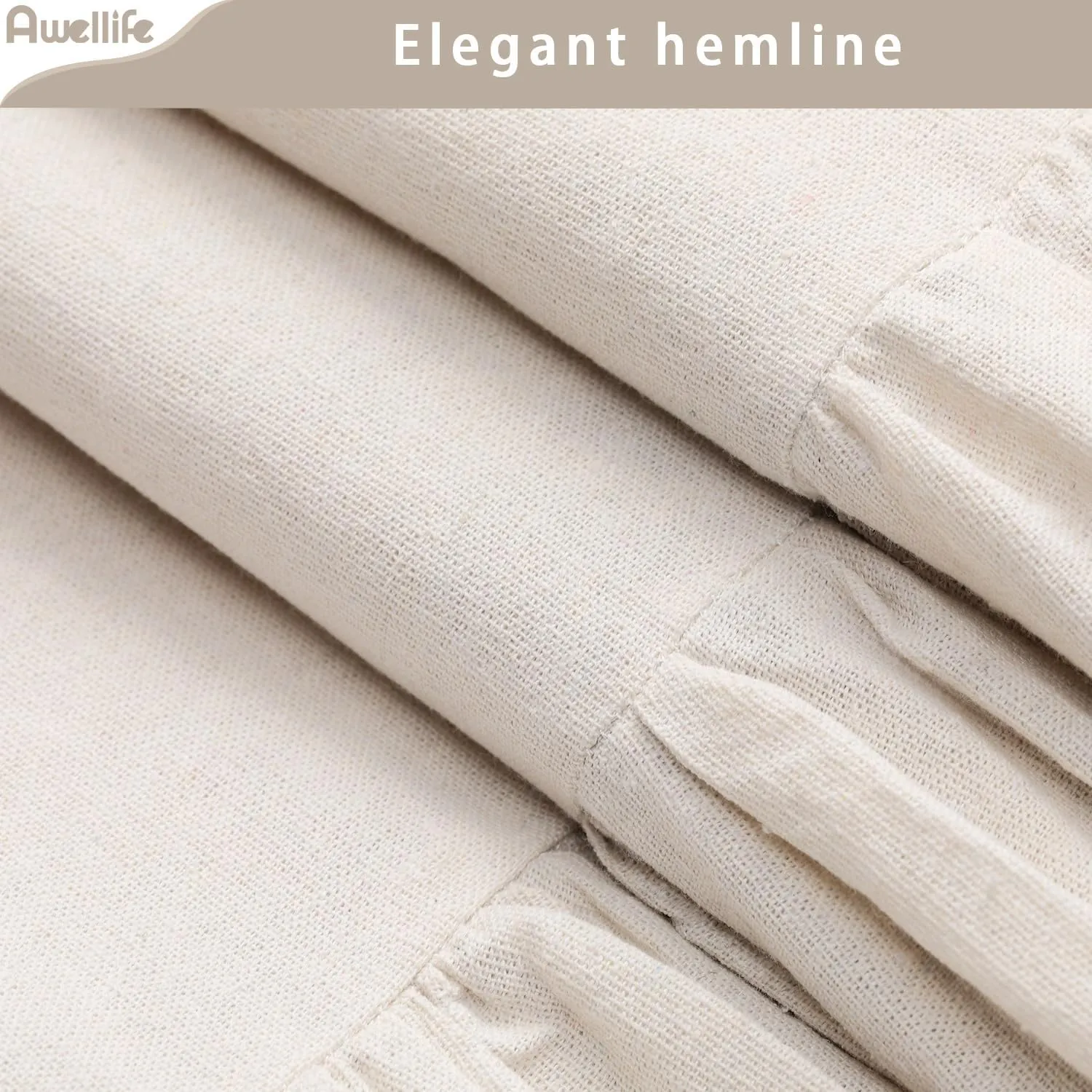 Awellife Farmhouse Shower Curtain Ruffle Linen Textured Boho Shower Curtain for Bathroom, Cream 36" W x 72" L