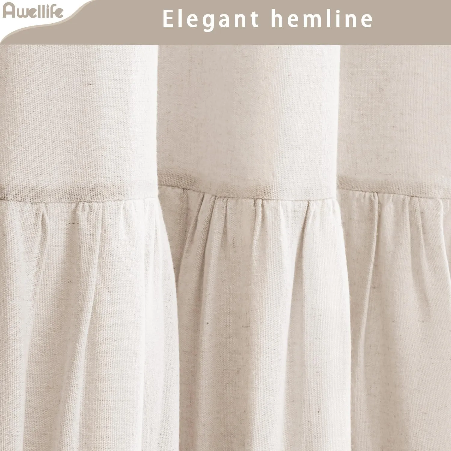 Awellife Farmhouse Shower Curtain Ruffle Linen Textured Boho Shower Curtain for Bathroom, Cream 36" W x 72" L