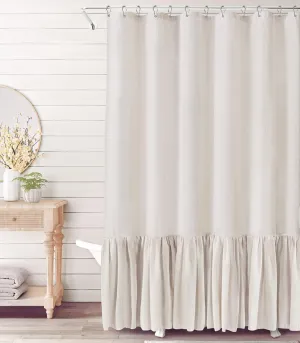 Awellife Farmhouse Shower Curtain Ruffle Linen Textured Boho Shower Curtain for Bathroom, Cream 36" W x 72" L