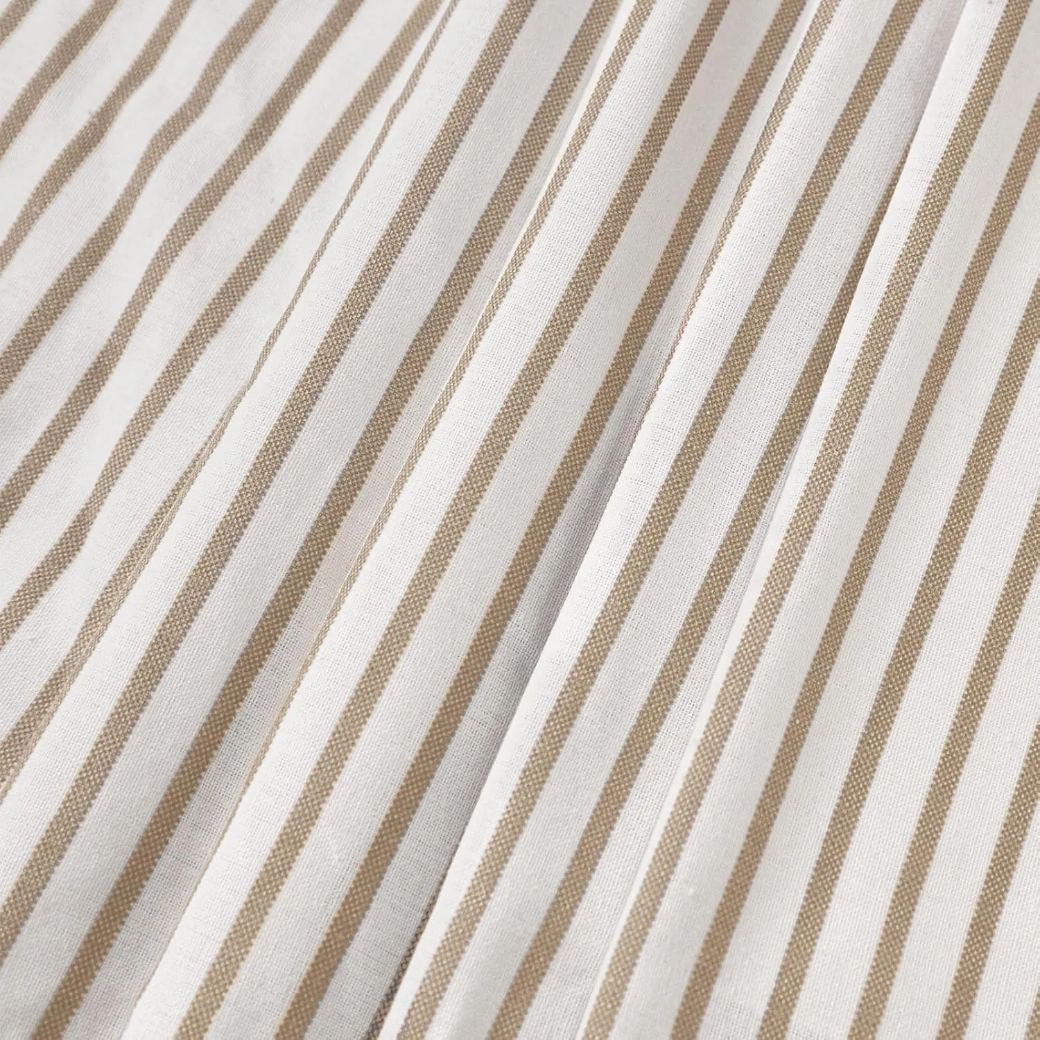 Awellife Linen Button Farmhouse Beige Shower Curtain,Linen and Cotton Woven Fabric,Pleated Beige Stripe,Country Style,72x72 Inch