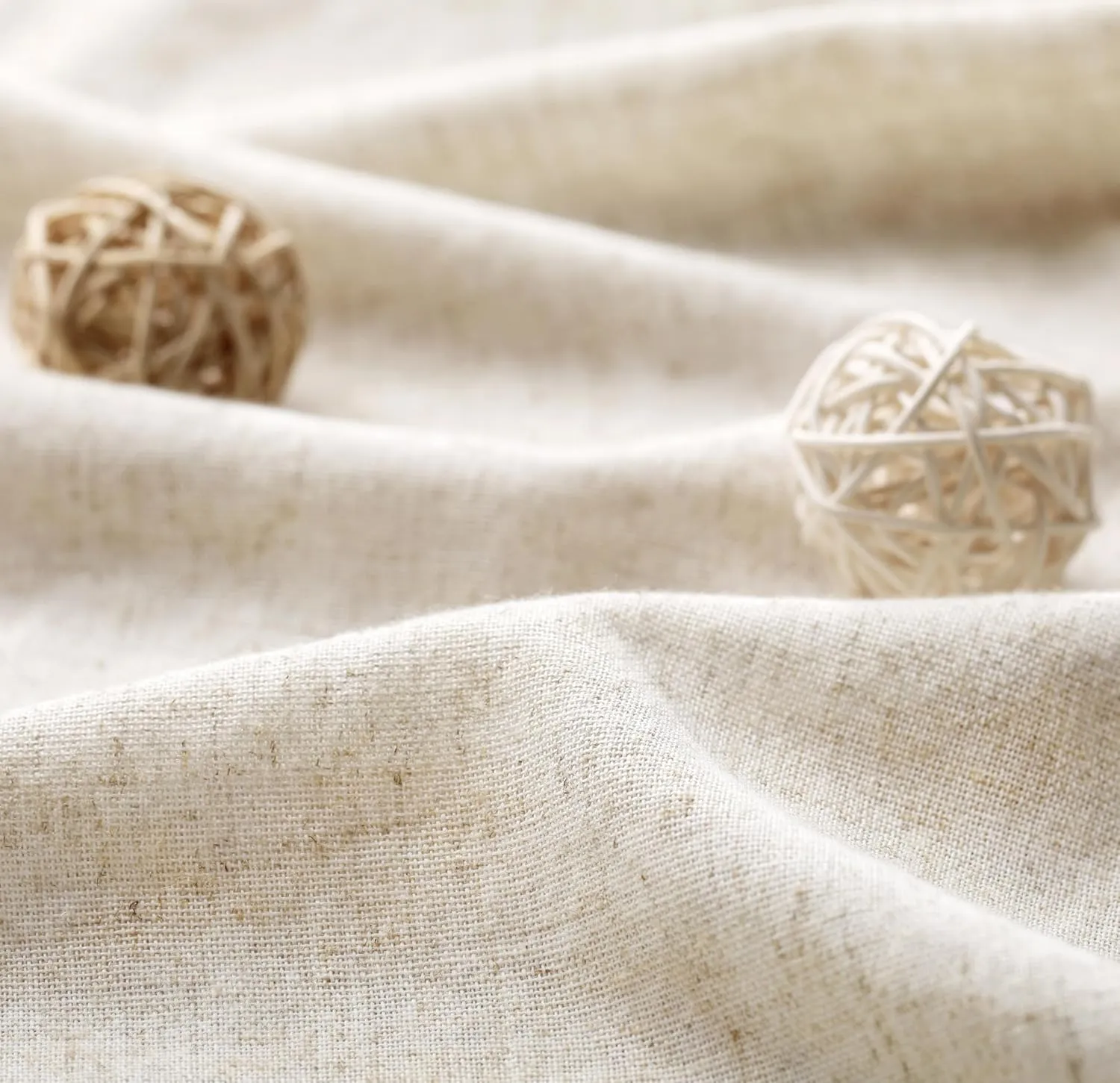 Awellife Linen Button Farmhouse Beige Shower Curtain,Linen and Cotton Woven Fabric,Pleated Beige Stripe,Country Style,72x72 Inch