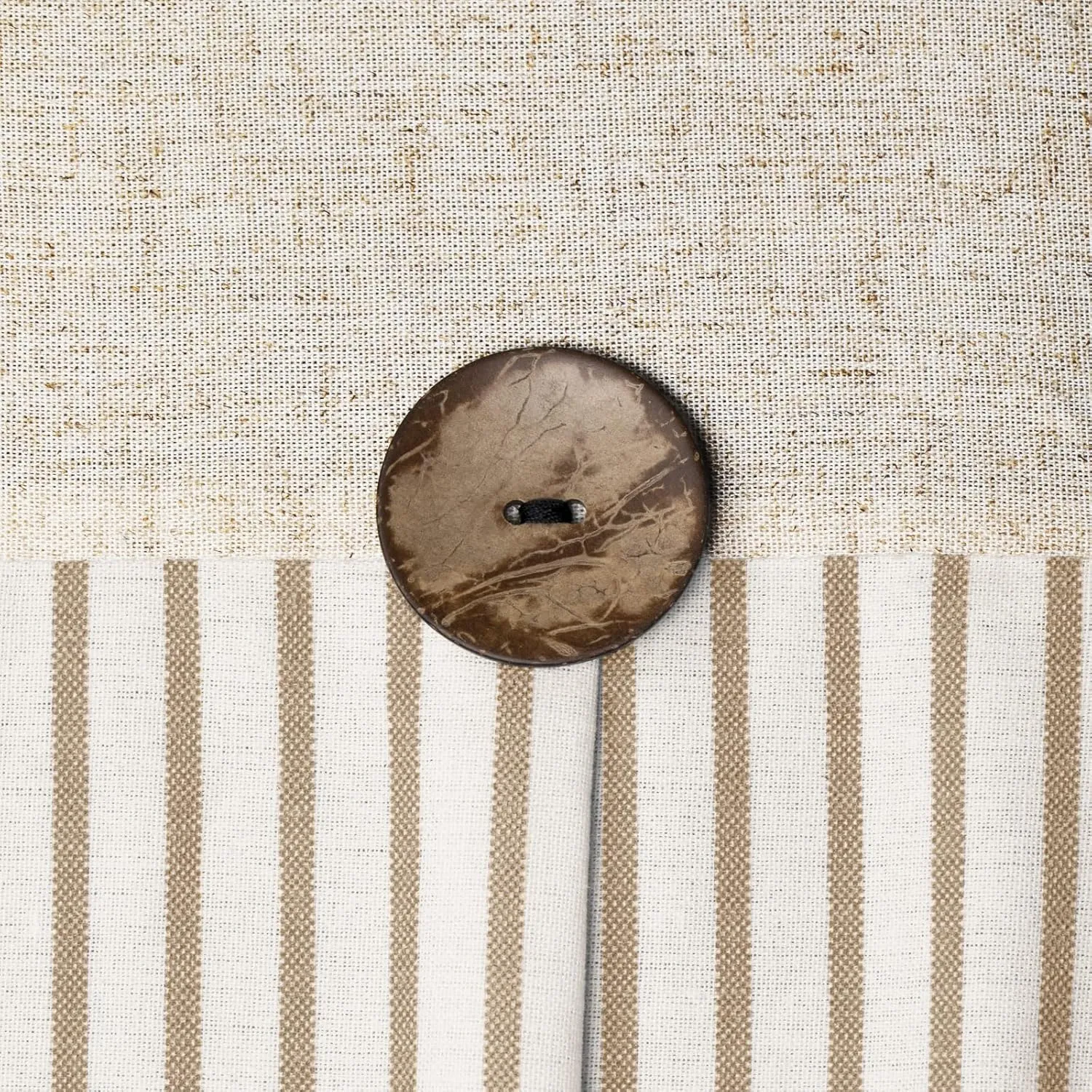 Awellife Linen Button Farmhouse Beige Shower Curtain,Linen and Cotton Woven Fabric,Pleated Beige Stripe,Country Style,72x72 Inch