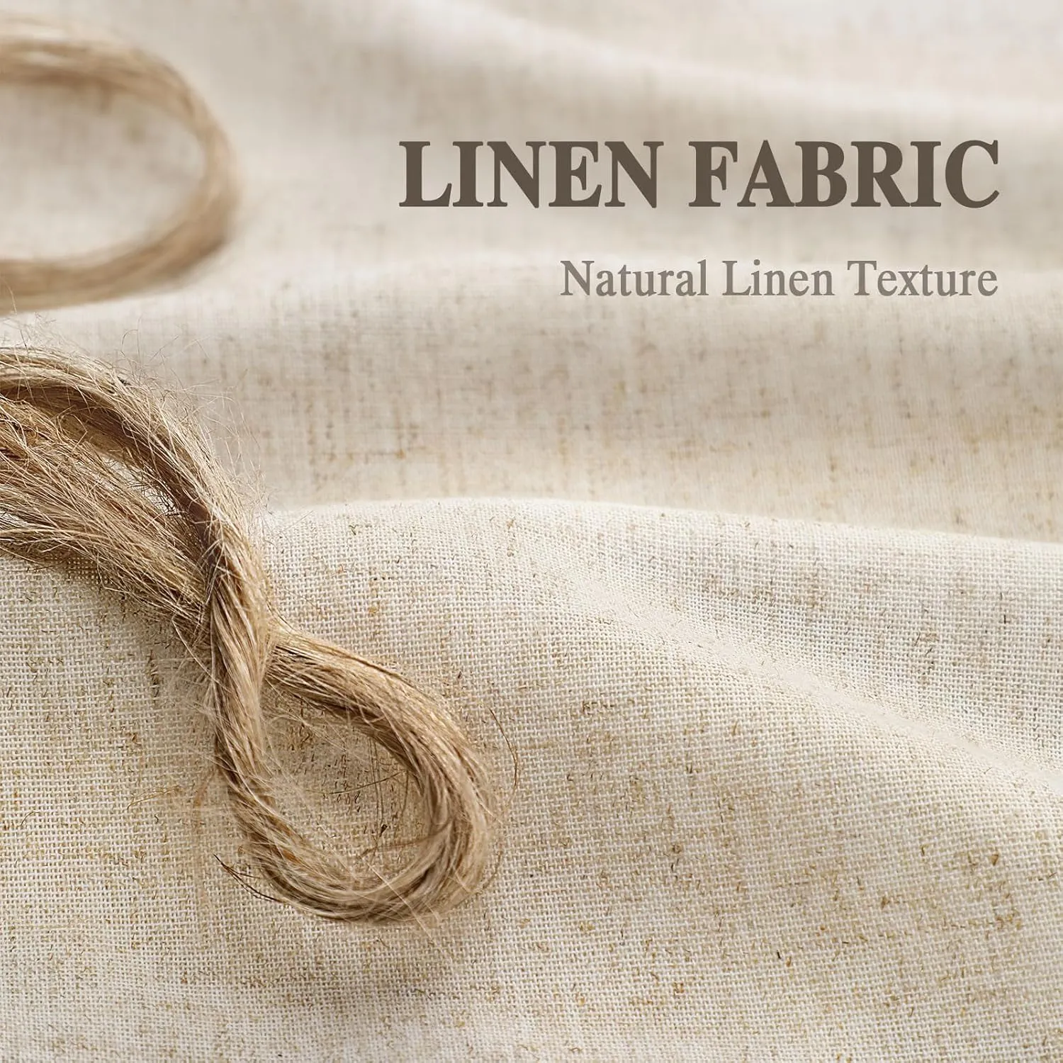 Awellife Linen Button Farmhouse Beige Shower Curtain,Linen and Cotton Woven Fabric,Pleated Brown Stripe,Country Style,72x72 Inch
