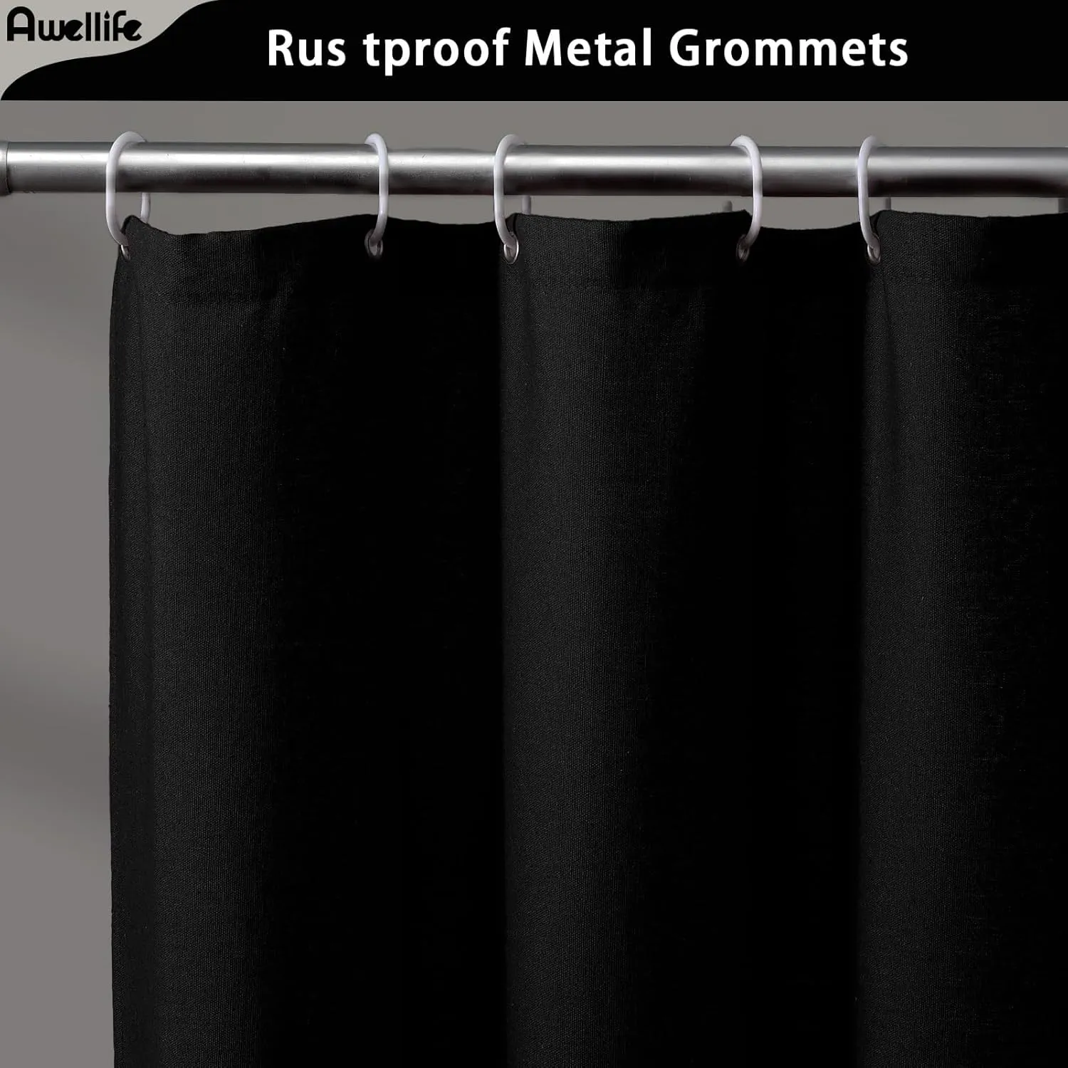 Awellife Linen Button Farmhouse Black Shower Curtain,Linen and Cotton Woven Fabric,Country Style,72" L x 72" W