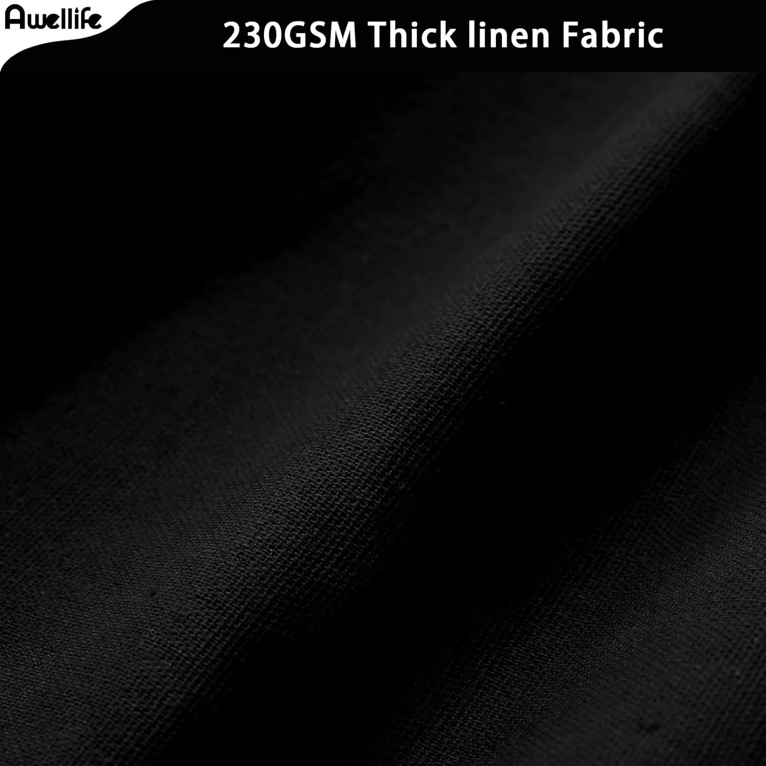 Awellife Linen Button Farmhouse Black Shower Curtain,Linen and Cotton Woven Fabric,Country Style,72" L x 72" W