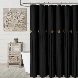 Awellife Linen Button Farmhouse Black Shower Curtain,Linen and Cotton Woven Fabric,Country Style,72" L x 72" W