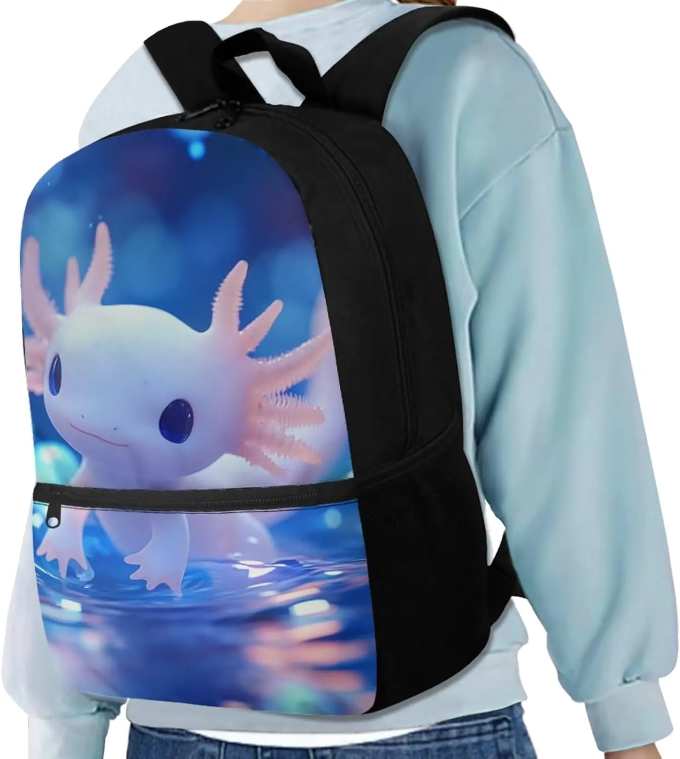 Axolotl Backpack Purse for Boys Lightweight 2 Pcs Bookbag Set for School Large Capacity School Bag Set for Primary School Students Travel Knapsack