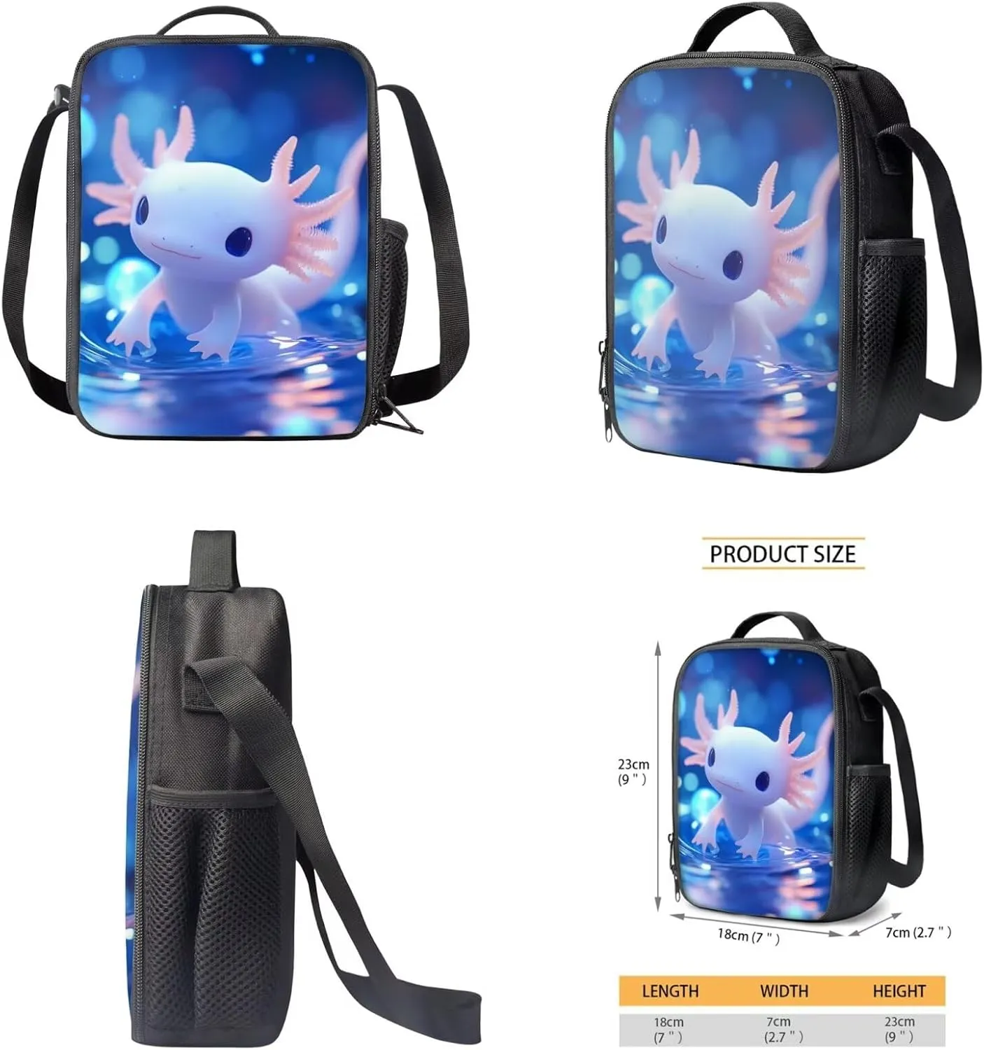 Axolotl Backpack Purse for Boys Lightweight 2 Pcs Bookbag Set for School Large Capacity School Bag Set for Primary School Students Travel Knapsack