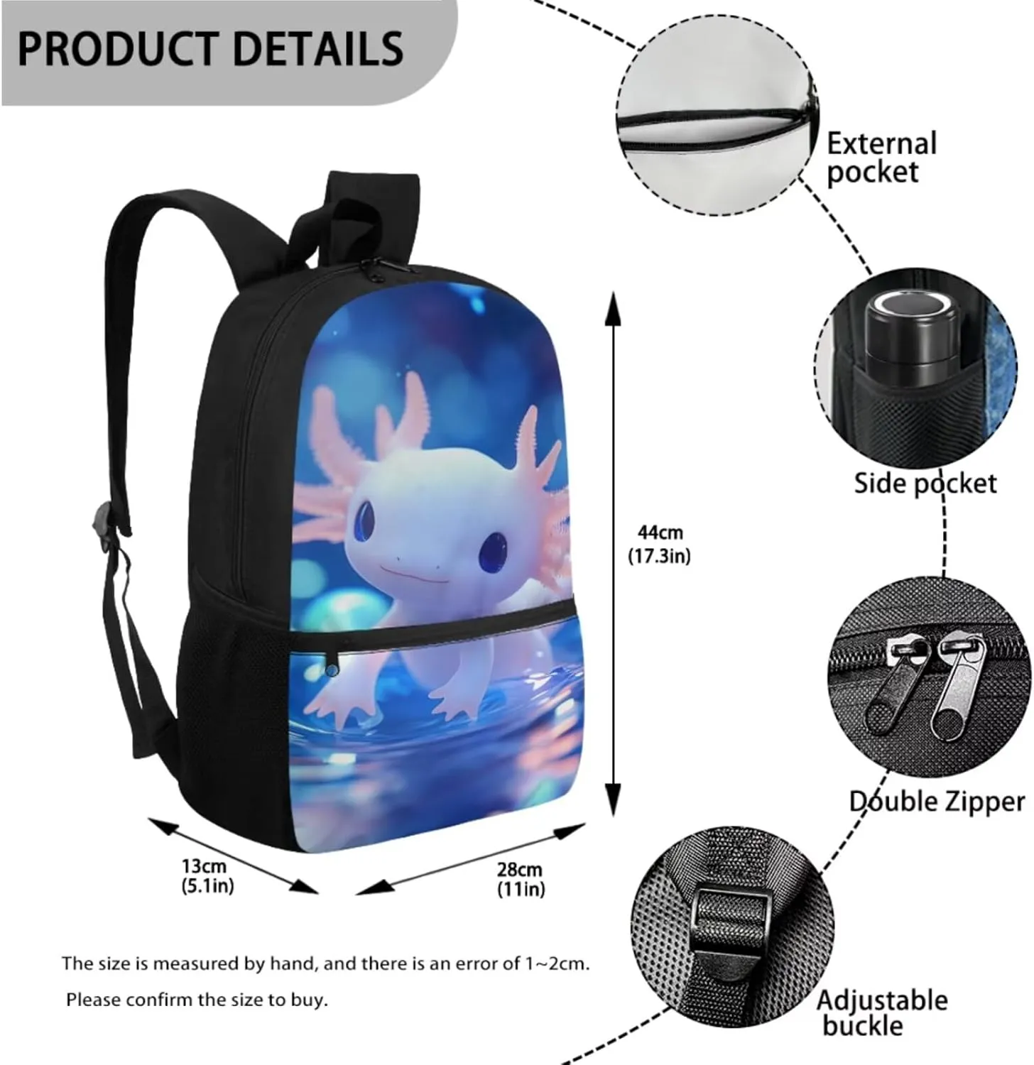 Axolotl Backpack Purse for Boys Lightweight 2 Pcs Bookbag Set for School Large Capacity School Bag Set for Primary School Students Travel Knapsack