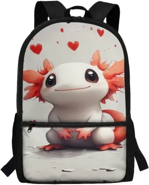 Axolotl Elementary Girls Backpack Kawaii Aesthetic School Back Pack for School Study Large Capacity Travel Daypack for Kids 6-9 Ages Utility 17 Inch Book Bags