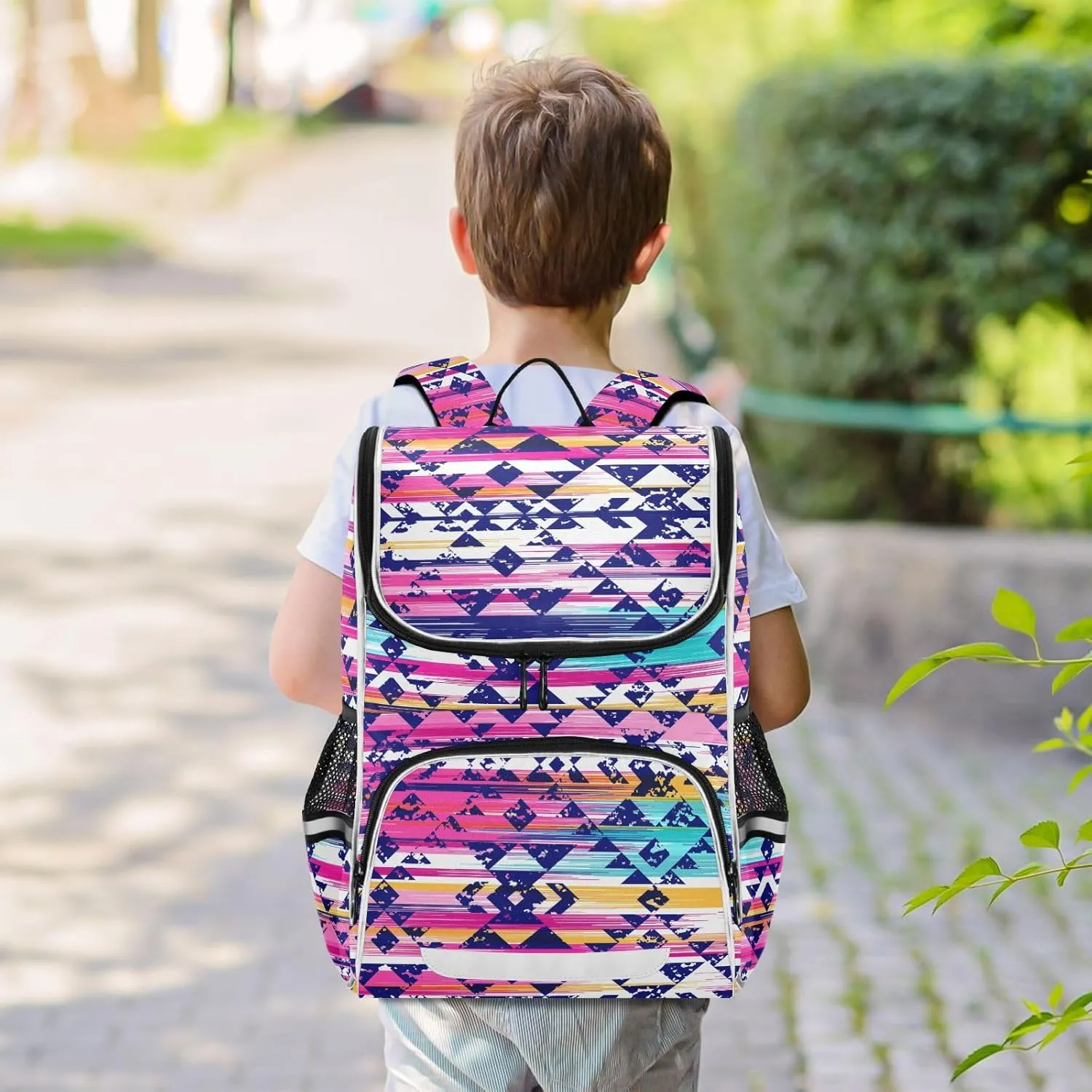 Aztec Pink Backpack Large Capacity Student Backpack, Navajo Tribe Boys and Girls School Book Bag 16 Inches, Multifunctional Computer Bag School Bag Travel Shoulder Bag