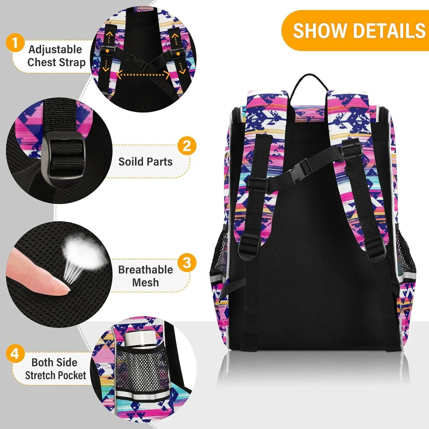 Aztec Pink Backpack Large Capacity Student Backpack, Navajo Tribe Boys and Girls School Book Bag 16 Inches, Multifunctional Computer Bag School Bag Travel Shoulder Bag