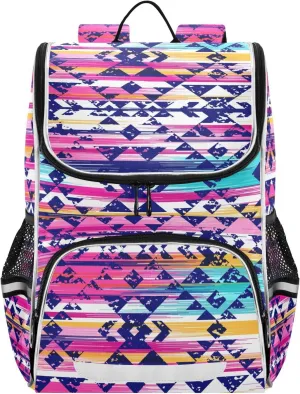 Aztec Pink Backpack Large Capacity Student Backpack, Navajo Tribe Boys and Girls School Book Bag 16 Inches, Multifunctional Computer Bag School Bag Travel Shoulder Bag