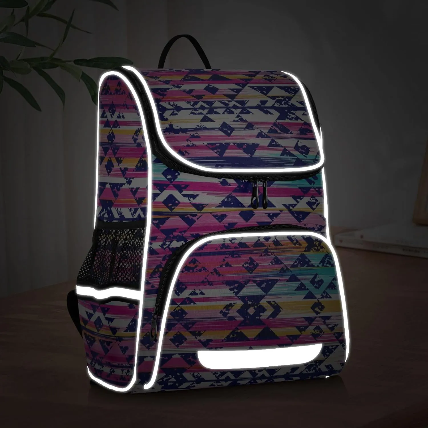Aztec Pink Backpack Large Capacity Student Backpack, Navajo Tribe Boys and Girls School Book Bag 16 Inches, Multifunctional Computer Bag School Bag Travel Shoulder Bag