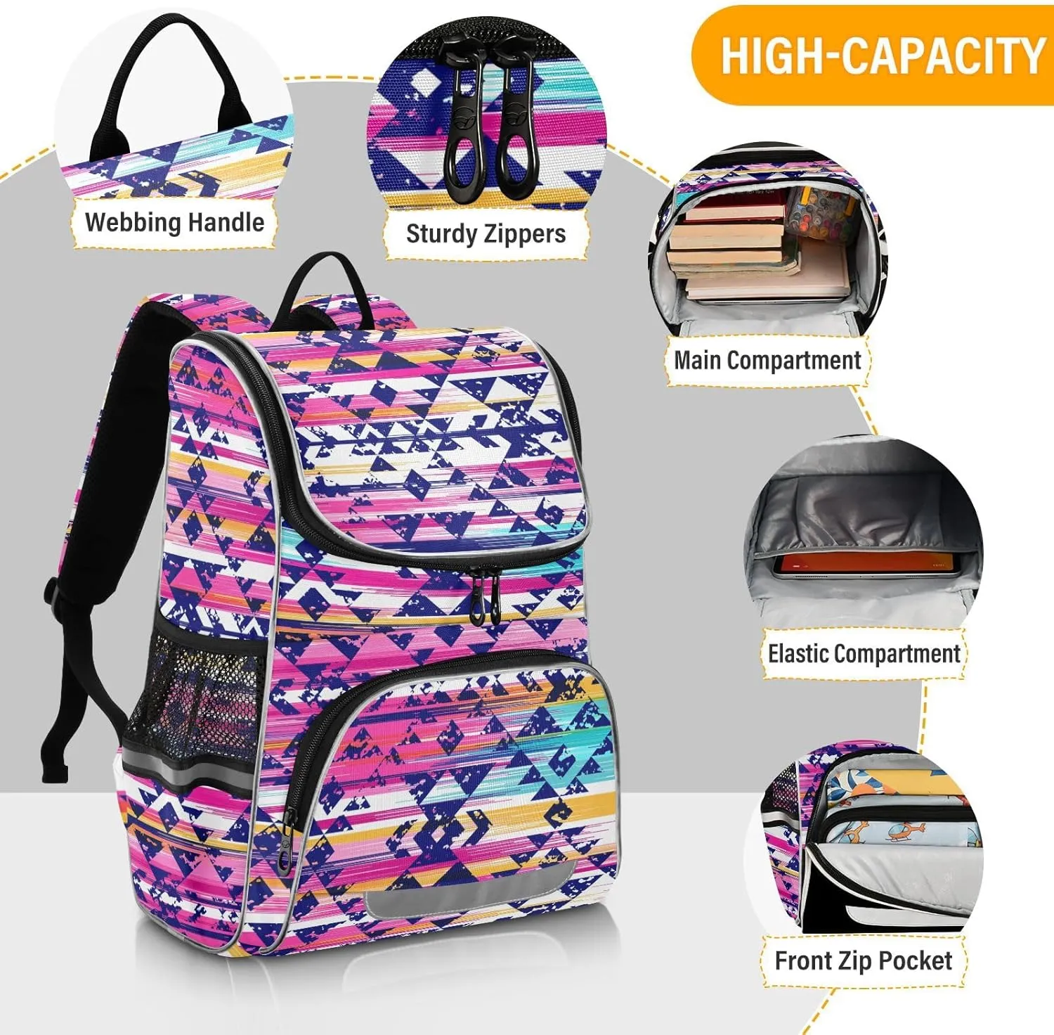 Aztec Pink Backpack Large Capacity Student Backpack, Navajo Tribe Boys and Girls School Book Bag 16 Inches, Multifunctional Computer Bag School Bag Travel Shoulder Bag