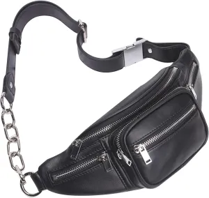 AZXCG Women's Crossbody Bags - Genuine Leather Fanny Pack, Fashion Sling Purse & Shoulder Bag with Adjustable Strap, Perfect for Shopping, Strolling, and the Ideal Gift (Black)