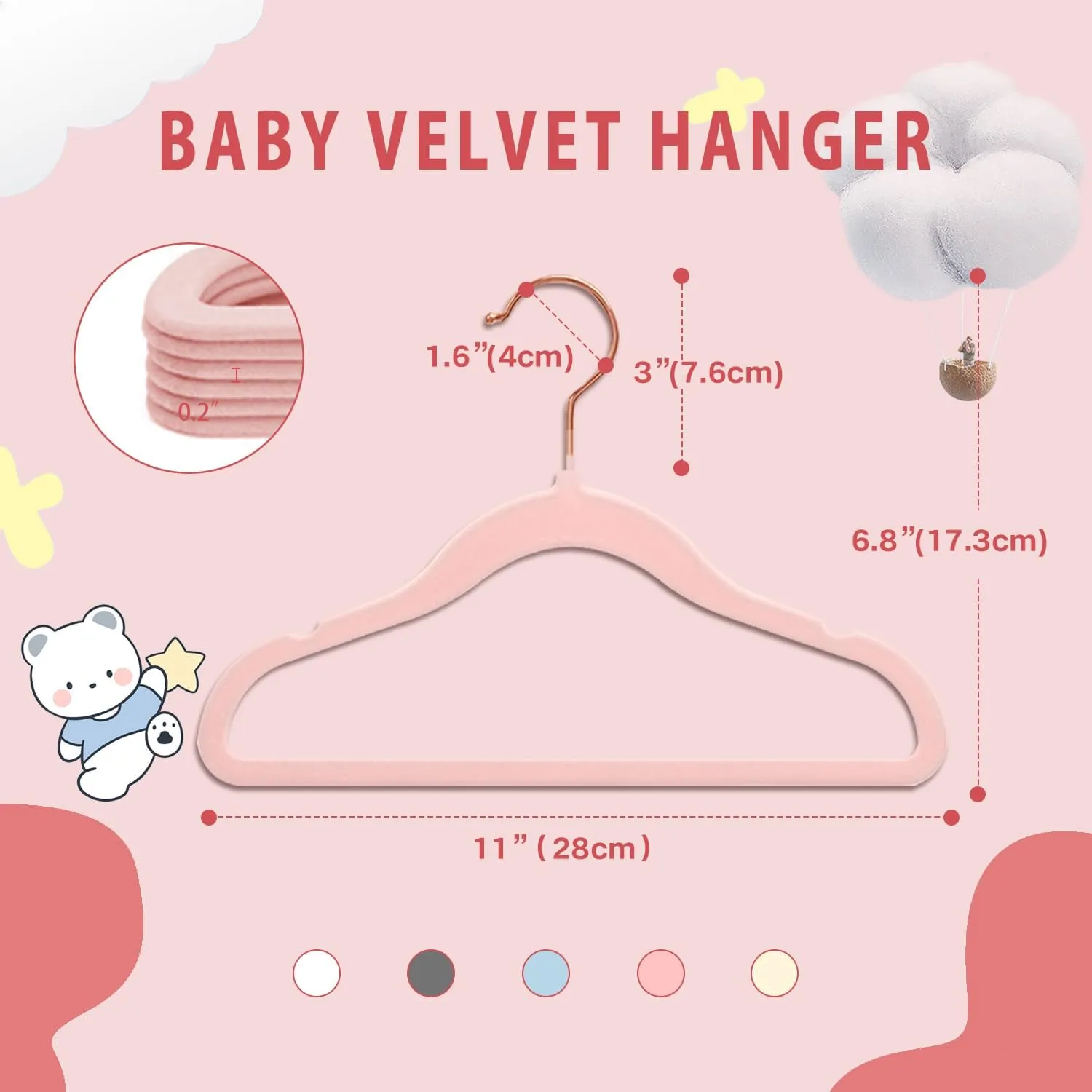 Baby Velvet Hangers, 32 Packs Kids Clothes Hangers, Non-Slip Childrens Hangers with Shoulder Notches, Storage Organizer Clothing Hangers for Infant and Toddler Pink (Rose Gold Hook)