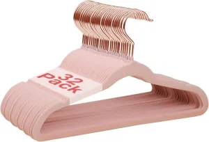 Baby Velvet Hangers, 32 Packs Kids Clothes Hangers, Non-Slip Childrens Hangers with Shoulder Notches, Storage Organizer Clothing Hangers for Infant and Toddler Pink (Rose Gold Hook)