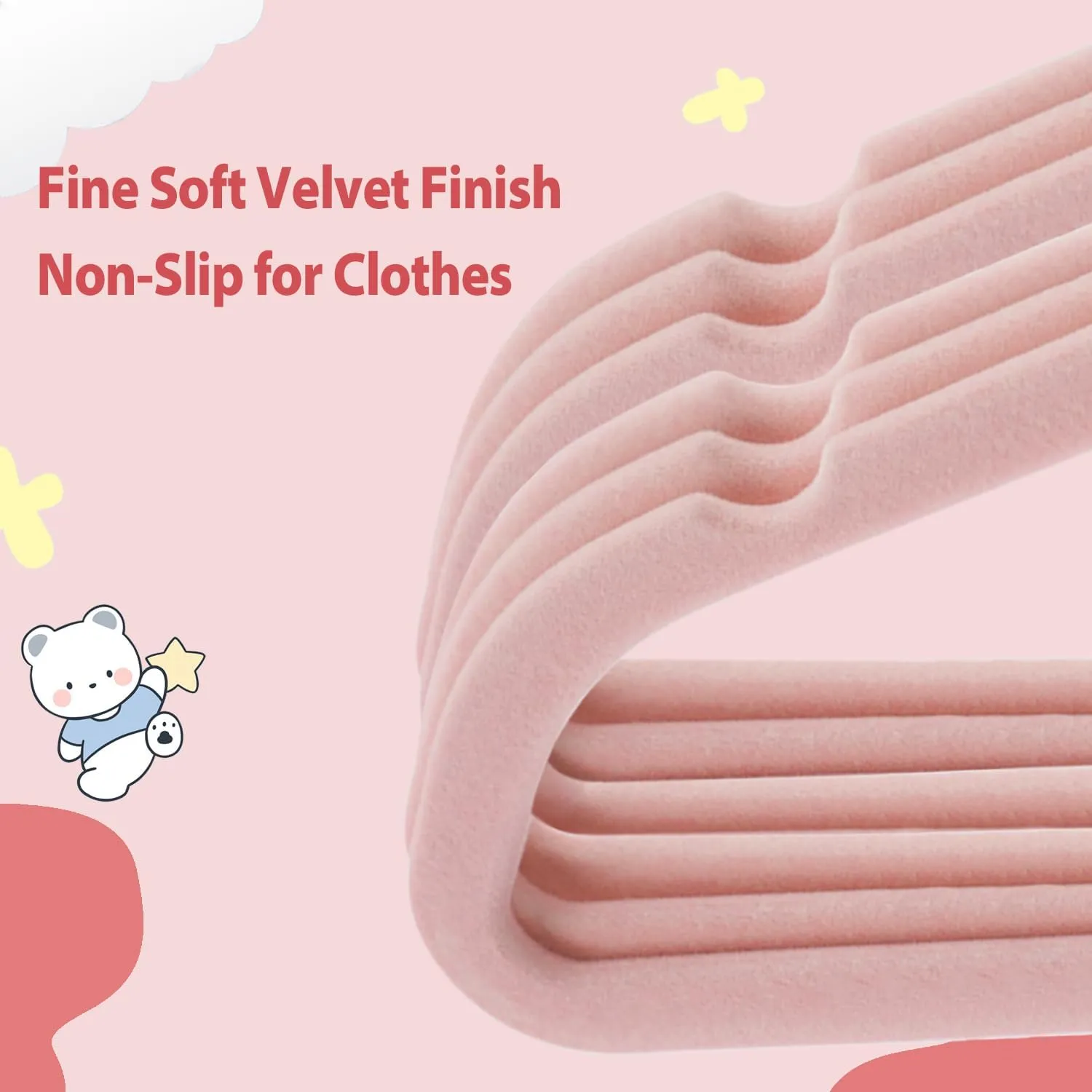 Baby Velvet Hangers, 32 Packs Kids Clothes Hangers, Non-Slip Childrens Hangers with Shoulder Notches, Storage Organizer Clothing Hangers for Infant and Toddler Pink (Rose Gold Hook)